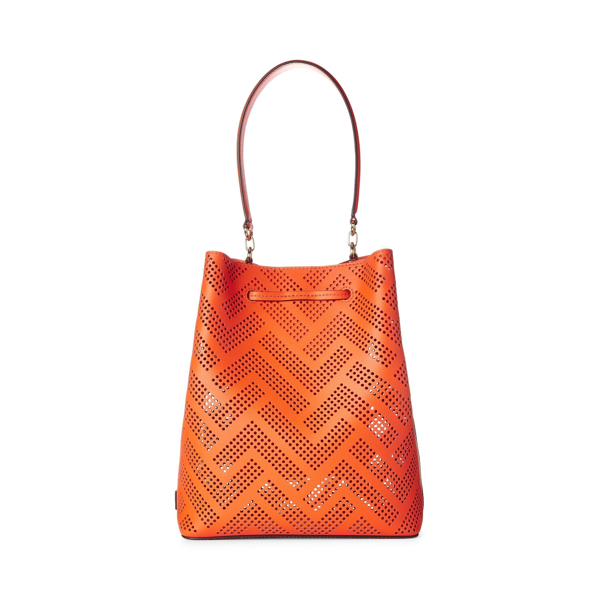 Lauren by Ralph Lauren Ralph Lauren Perforated Leather Debby Drawstring Bag  in Orange | Lyst