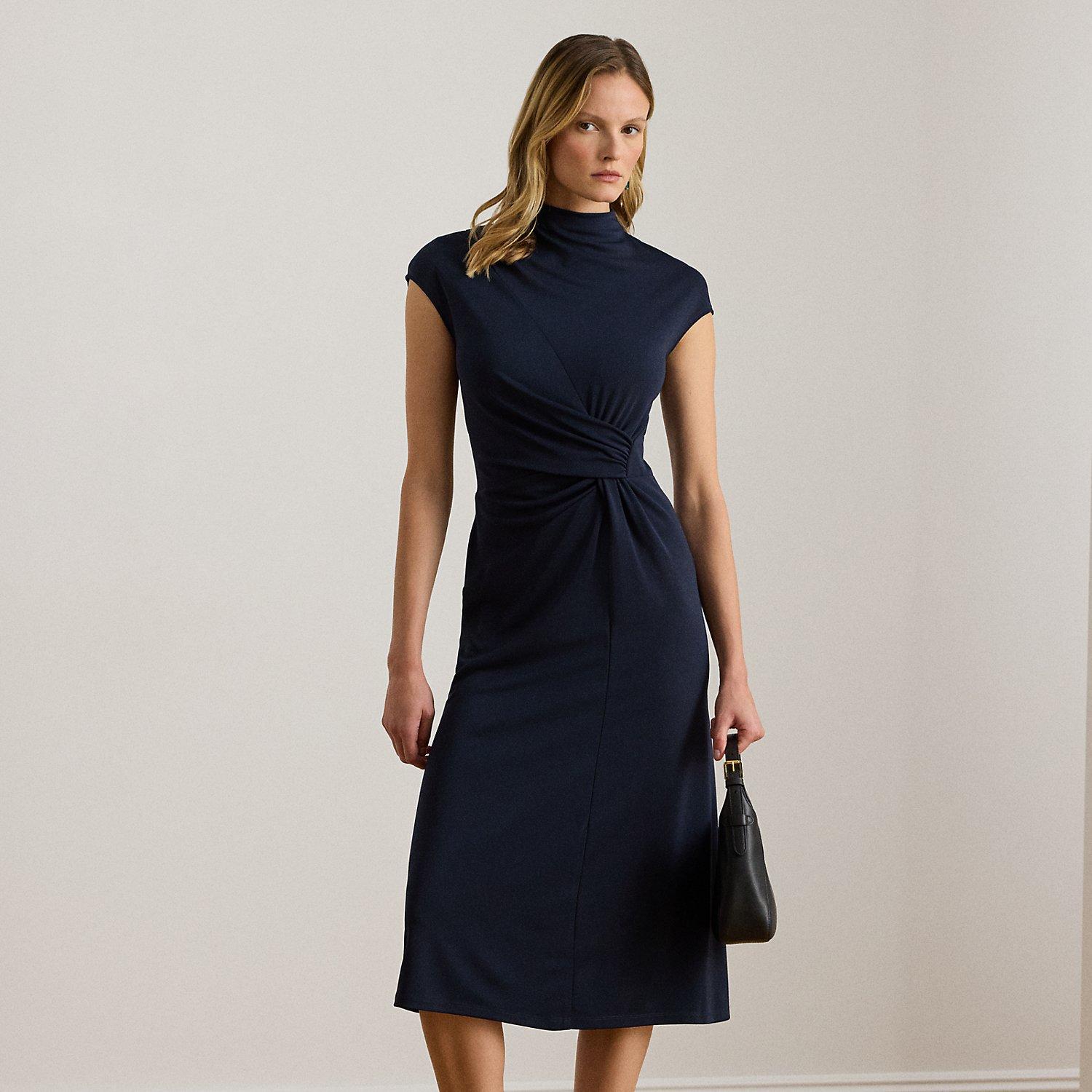 Ralph Lauren Twist-Front Jersey Mockneck Dress in Blue | Lyst