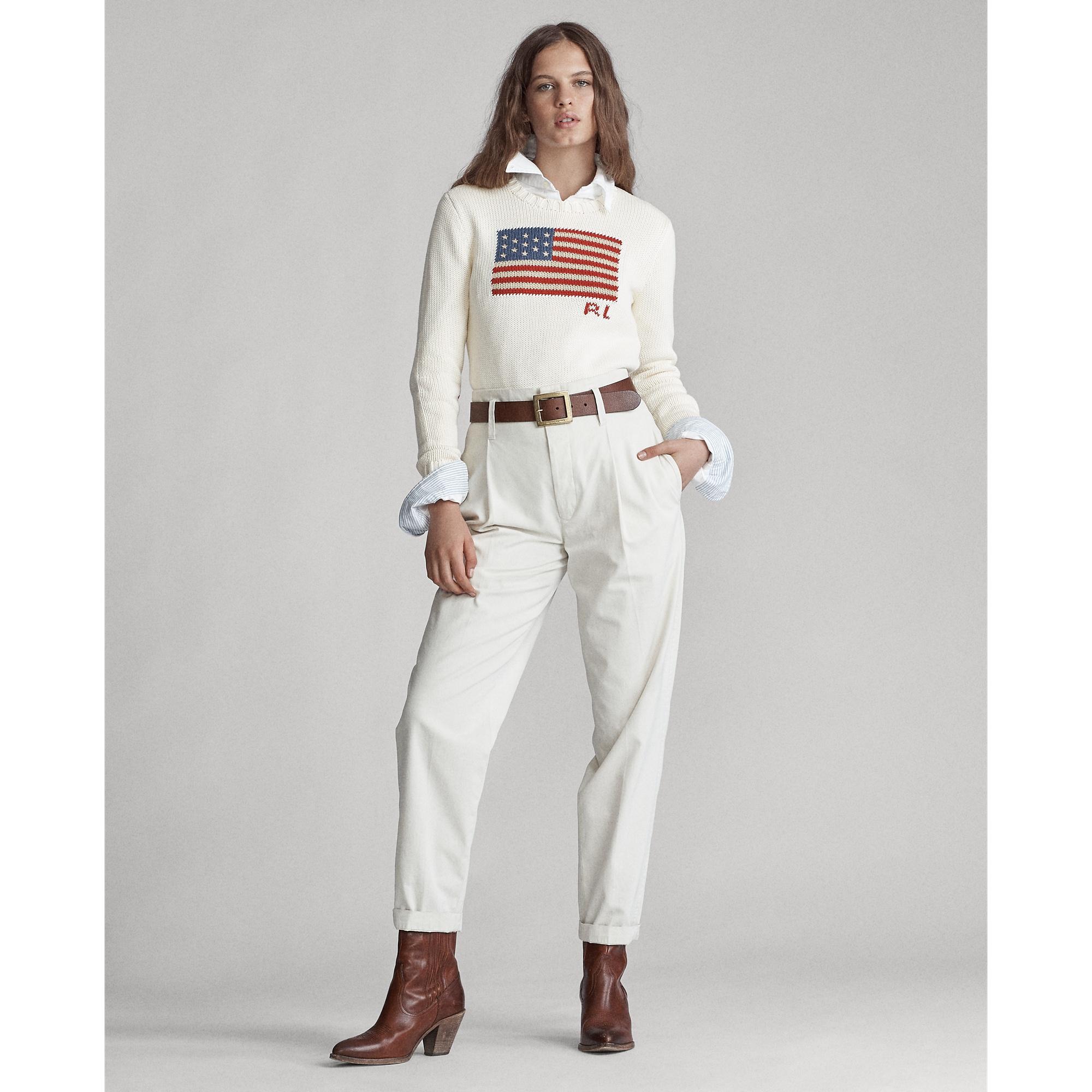 Polo Ralph Lauren Flag Cotton Crewneck Jumper in White | Lyst