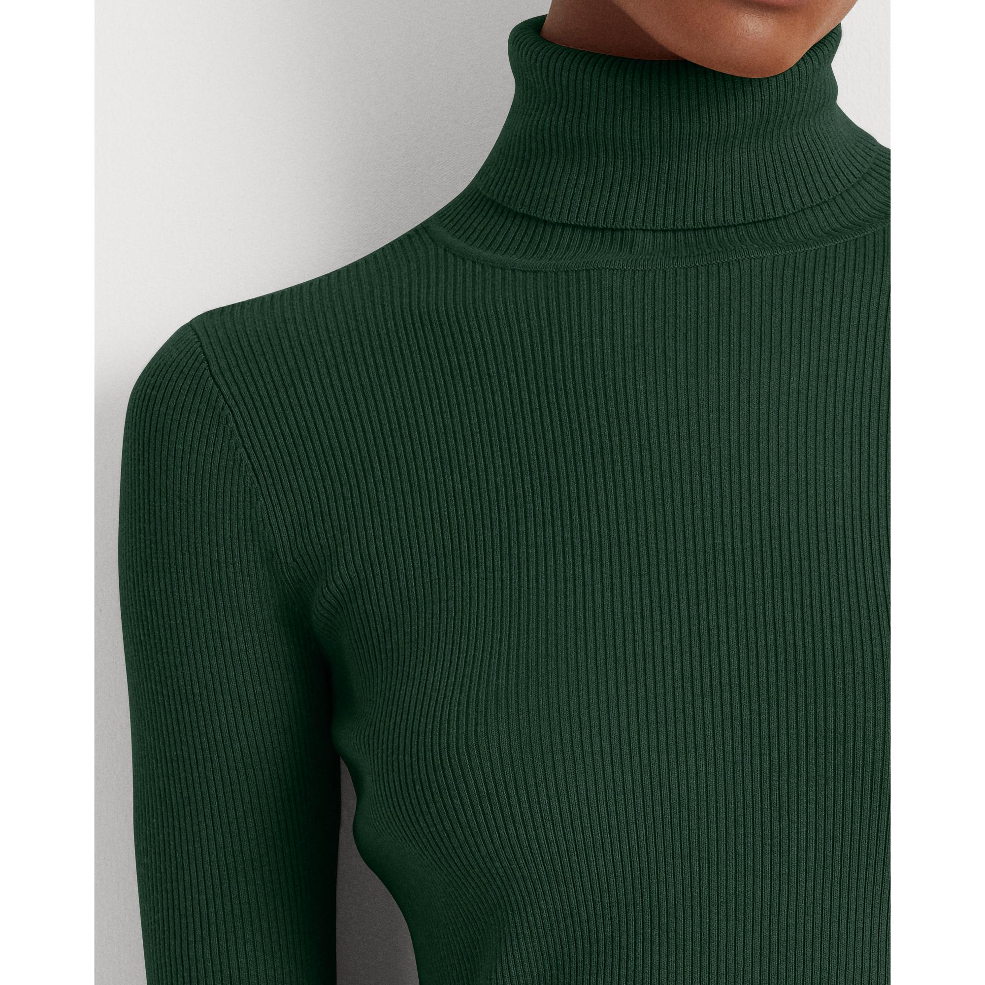 Ralph Lauren Cotton Ribbed Turtleneck Sweater in Green - Lyst