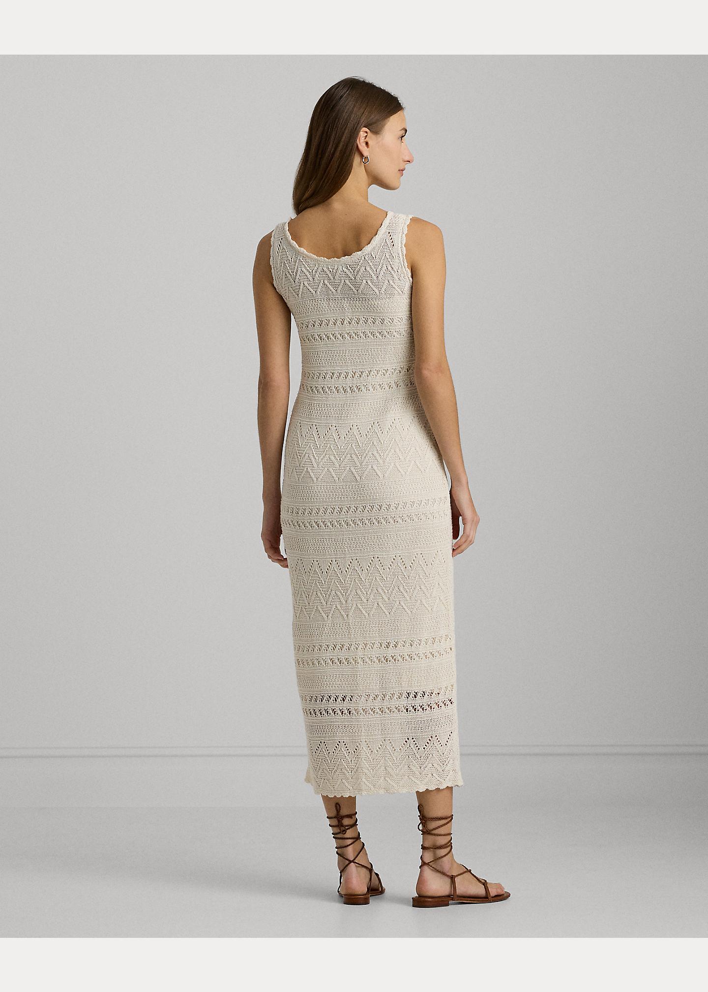 Ralph Lauren Pointelle-knit Linen Sleeveless Dress in White | Lyst UK