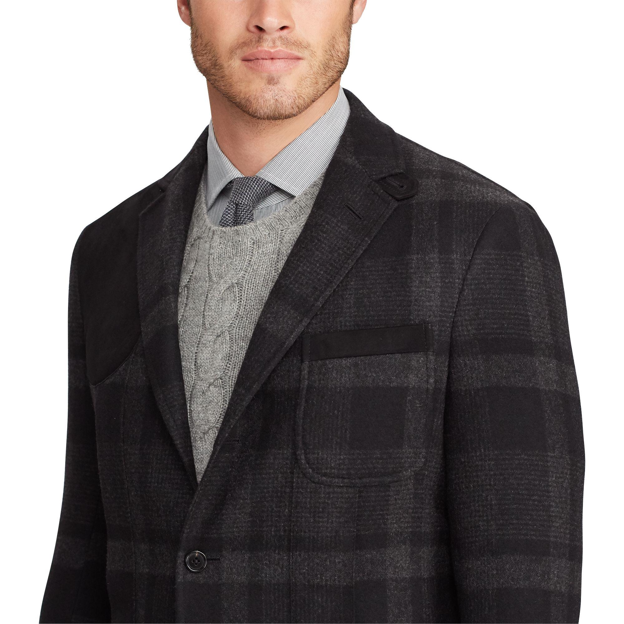Ralph Lauren Purple Label Suede-trim Cashmere Sport Coat in Black for Men - Lyst