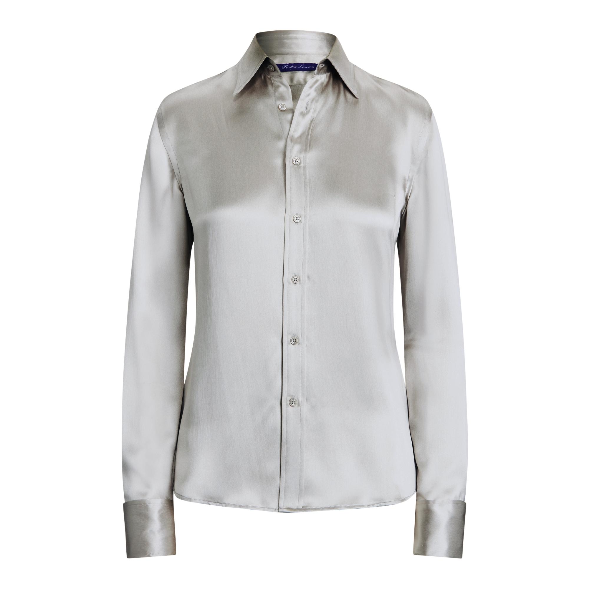 Ralph Lauren Woodson Silk Satin Shirt in Gray | Lyst
