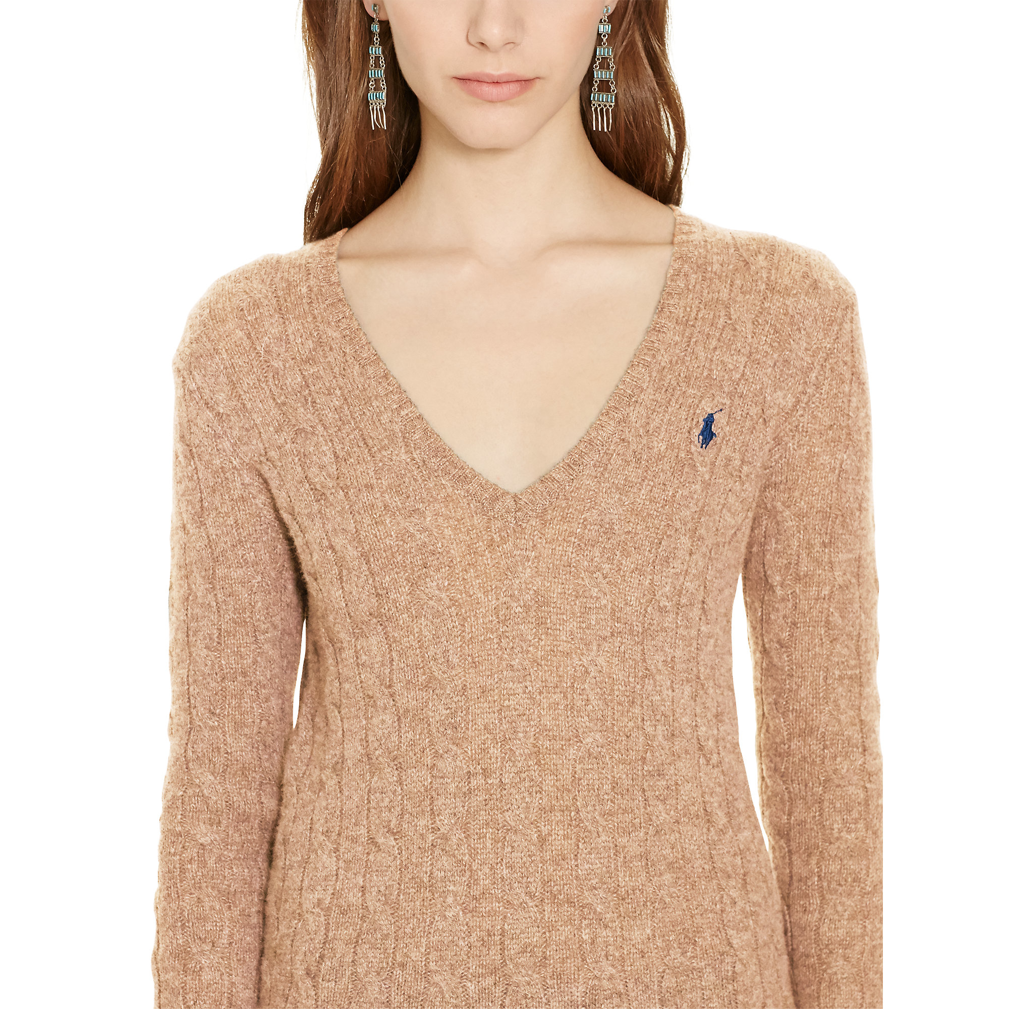 Polo Ralph Lauren Wool Cable-knit V-neck Sweater in Beige (Natural) - Lyst