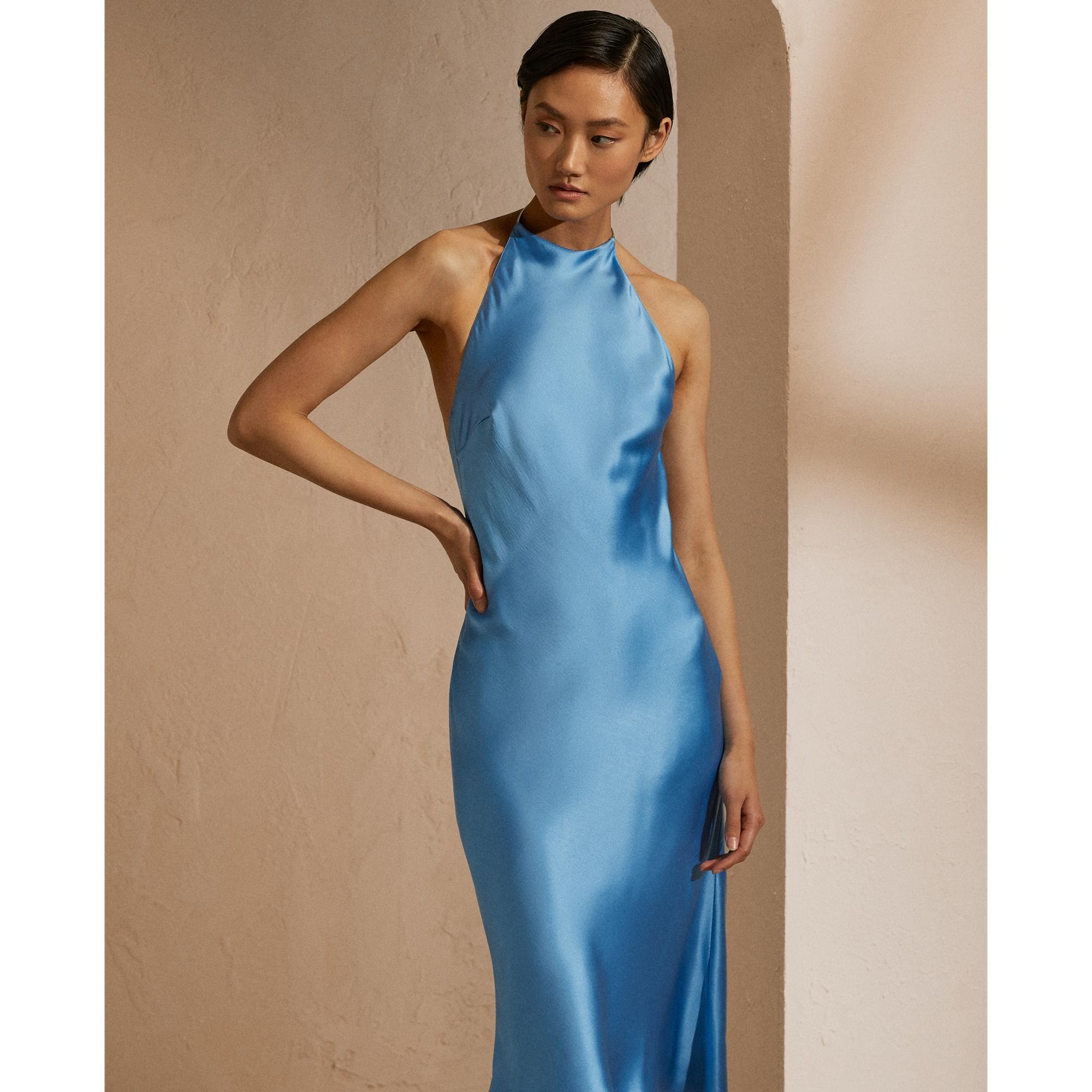 Ralph Lauren Asher Silk Halter Cocktail Dress in Blue | Lyst