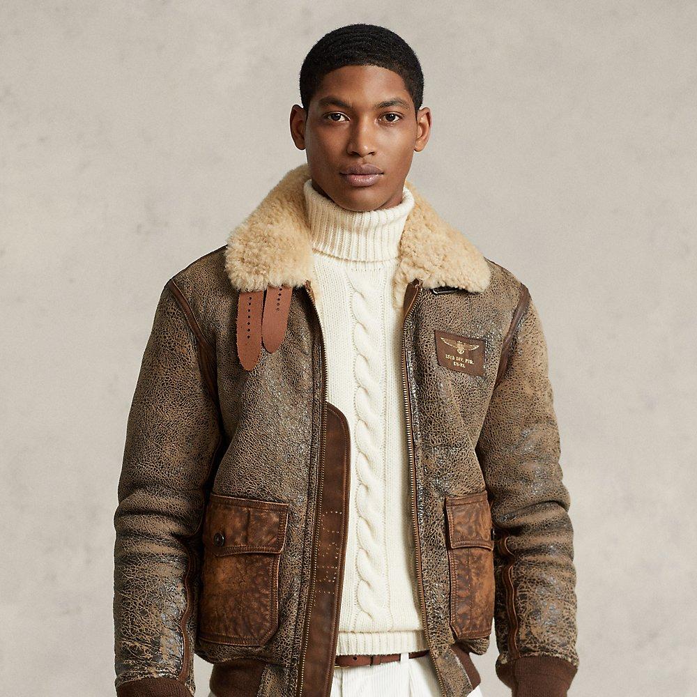 Ralph Lauren Leather-trim Shearling Bomber Jacket in Brown for Men | Lyst