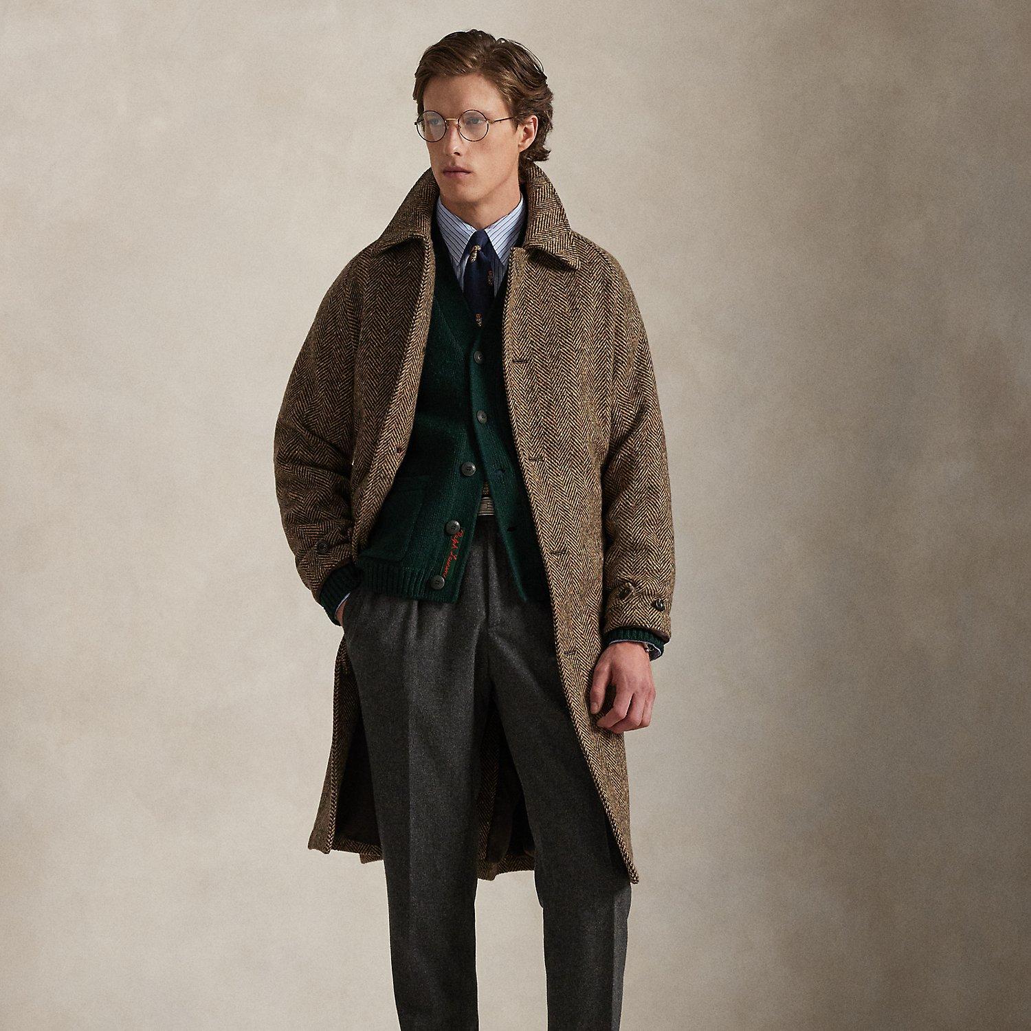 louren stand collar tweed coat short coat in check tweed in Black