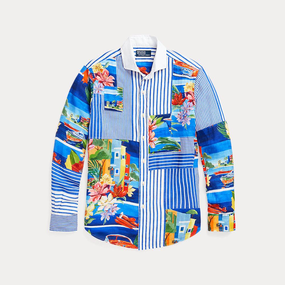 Ralph Lauren Classic Fit Patchwork Linen Shirt in Blue for Men