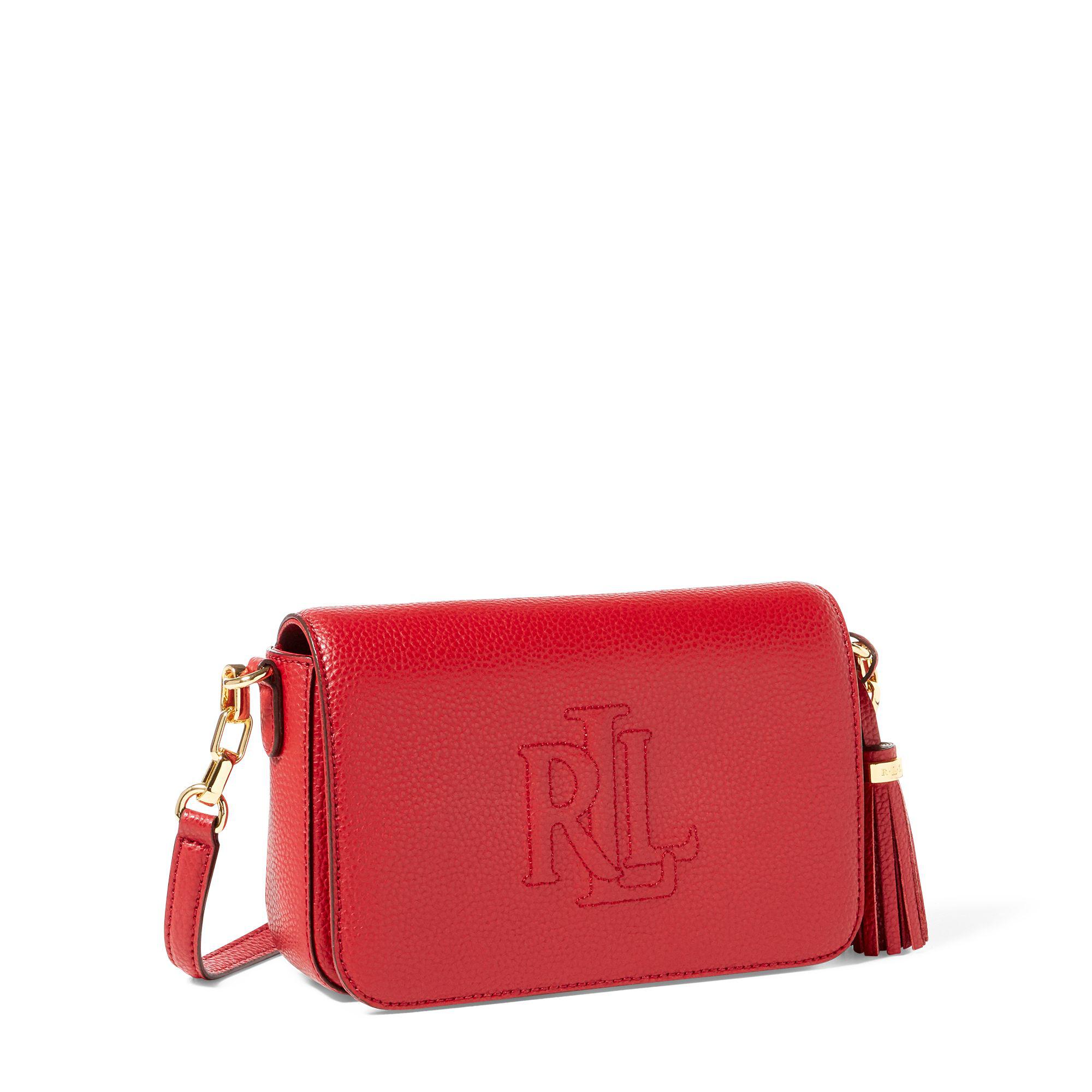 lauren ralph lauren tan leather carmen cross body bolsa