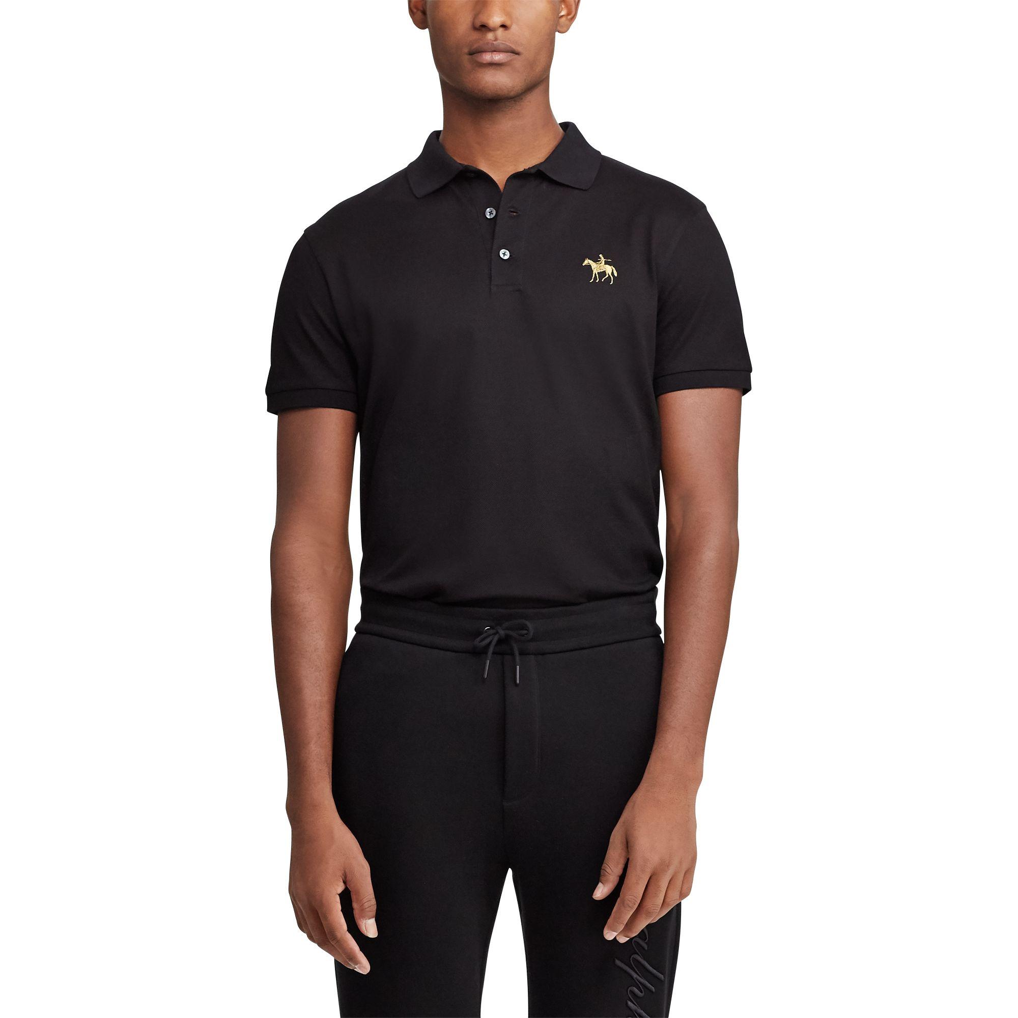Ralph Lauren Purple Label Cotton Custom Slim Fit Piqué Polo in Black