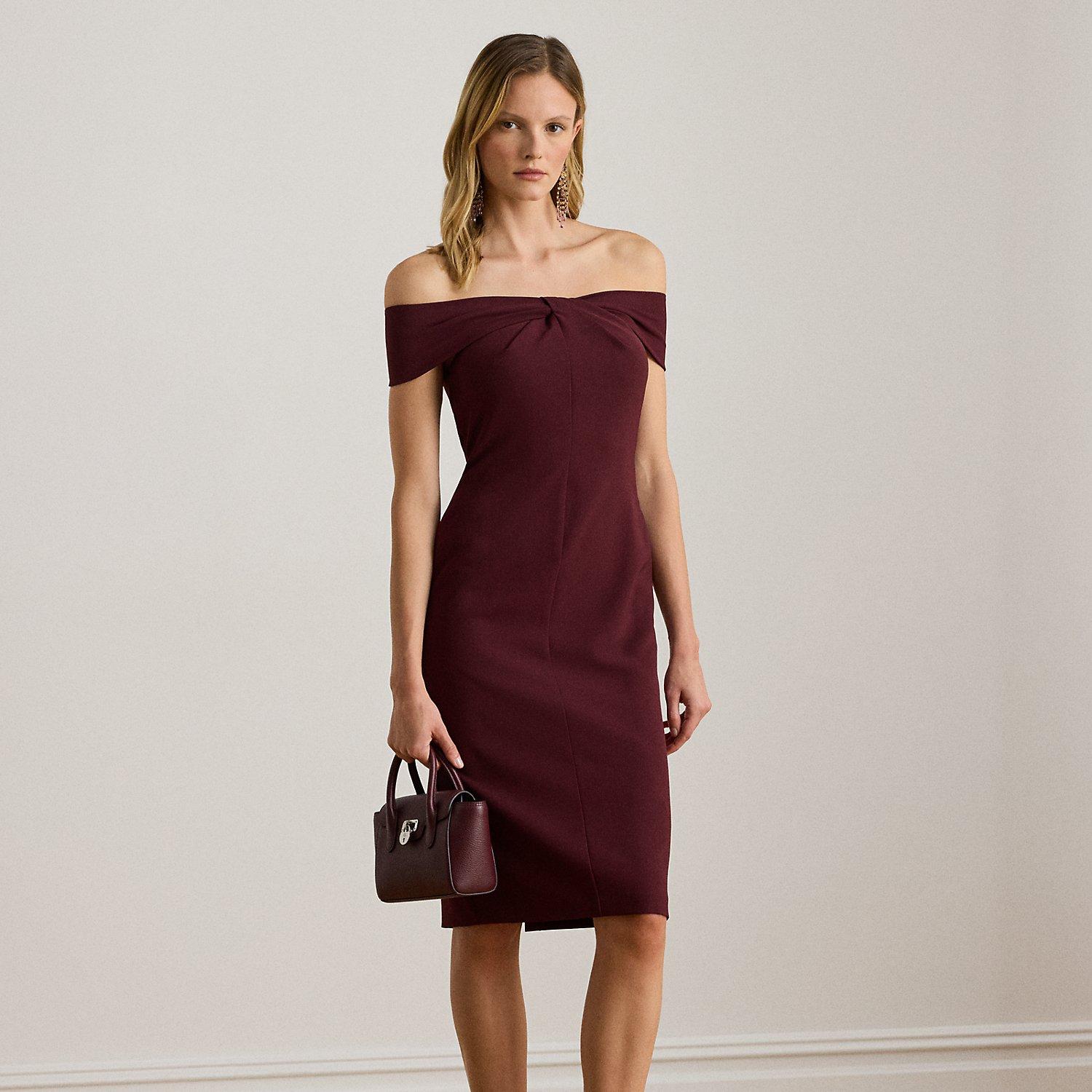 Ralph Lauren Twist-Front Crepe Cocktail Dress in Red | Lyst