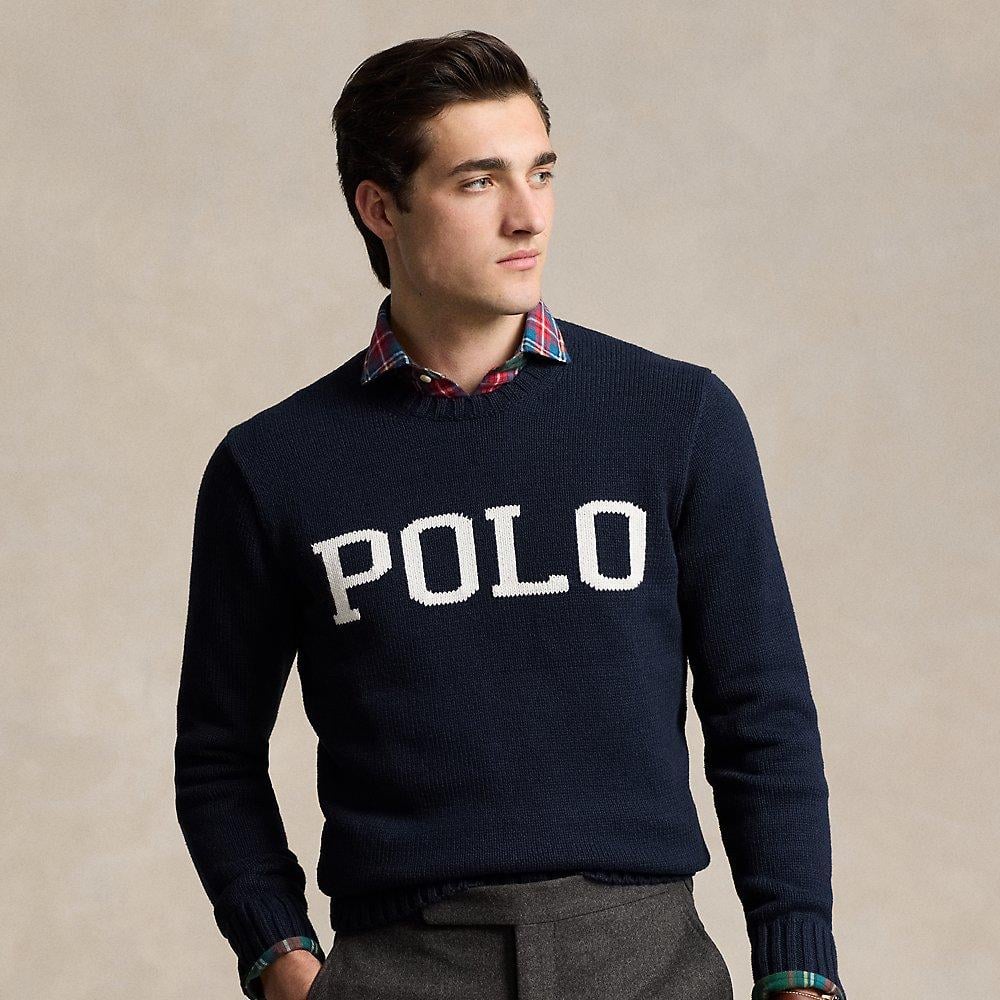 Ralph Lauren Logo-Intarsia Cotton Jumper in Blue for Men | Lyst