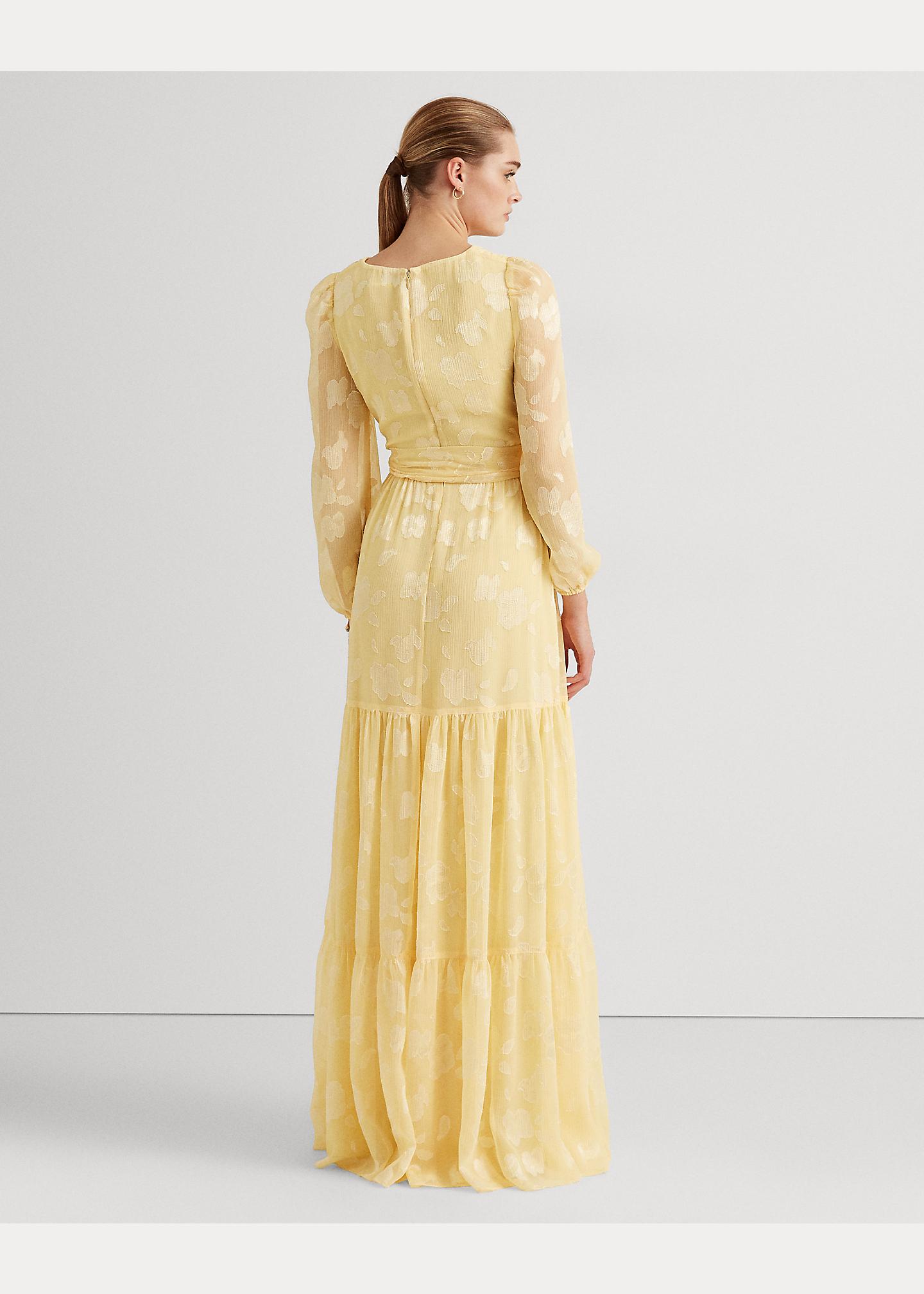Ralph Lauren Crinkled Floral Jacquard Gown in Metallic Lyst UK