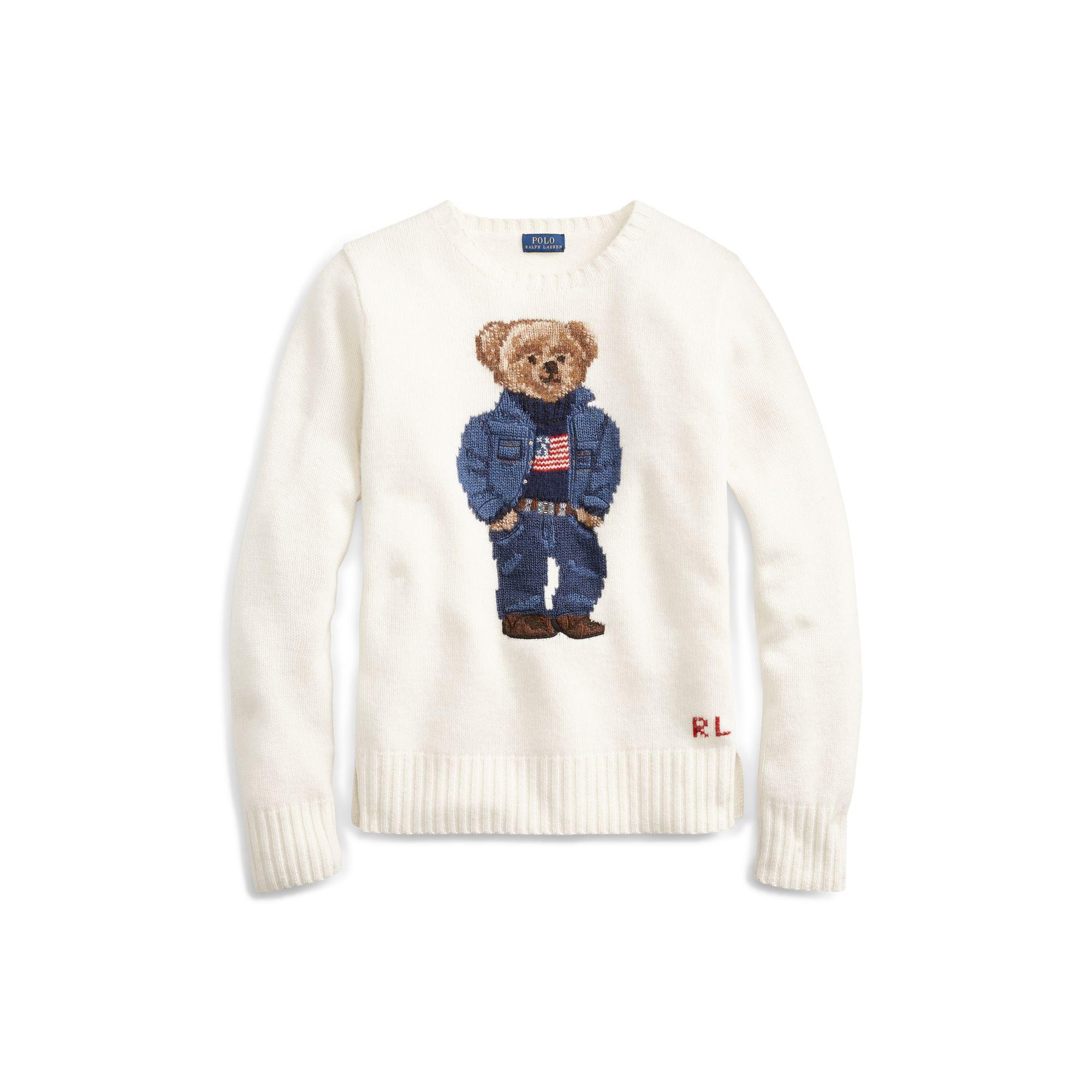 Polo Ralph Lauren Wool Teddy Bear Intarsia Sweater in Cream (Natural) - Lyst