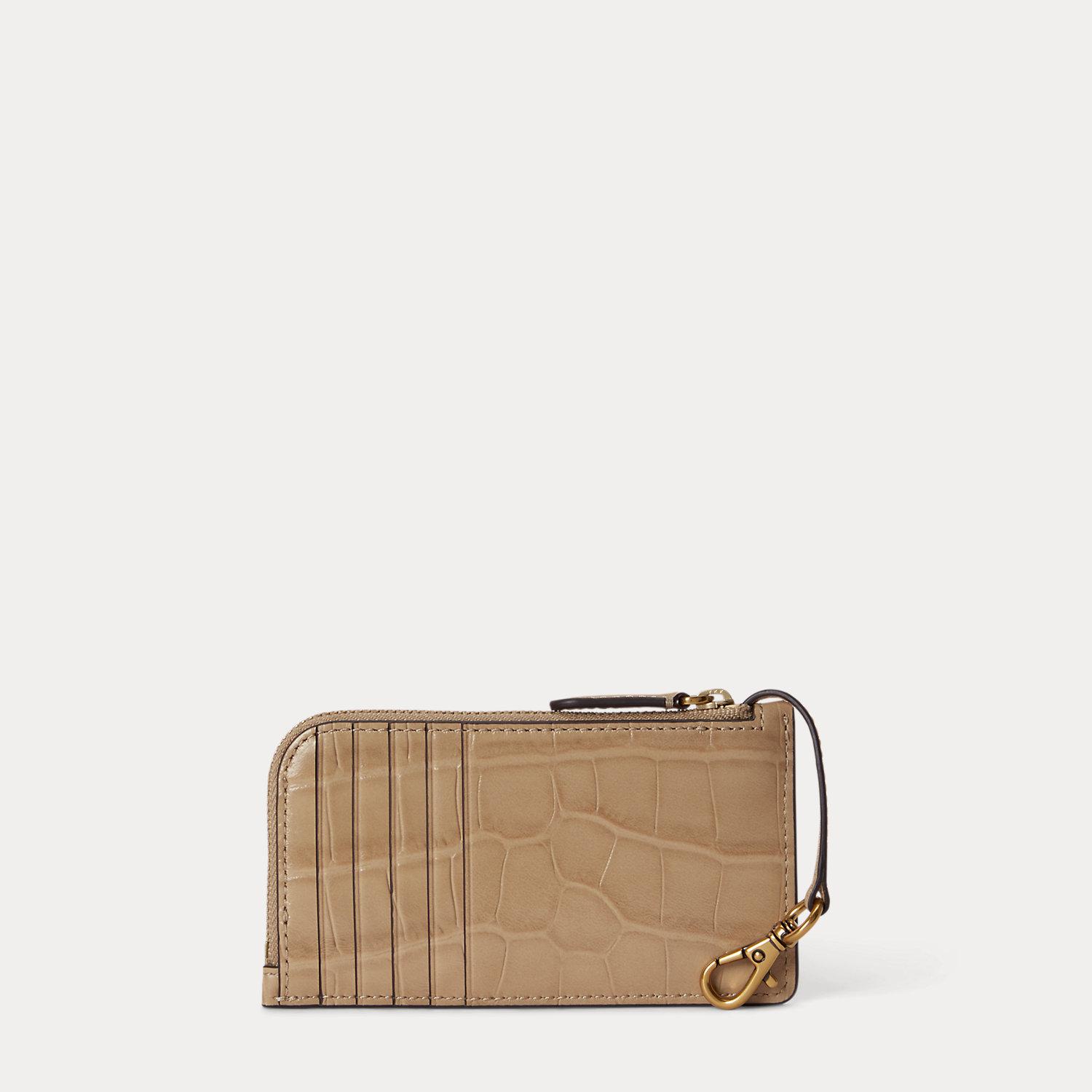 Ralph Lauren Croc-Embossed Leather L-Zip Card Case in Natural 