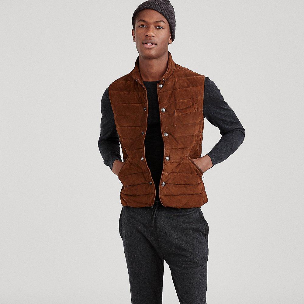Ralph Lauren Quilted Suede Vest in Brown for Men Lyst
