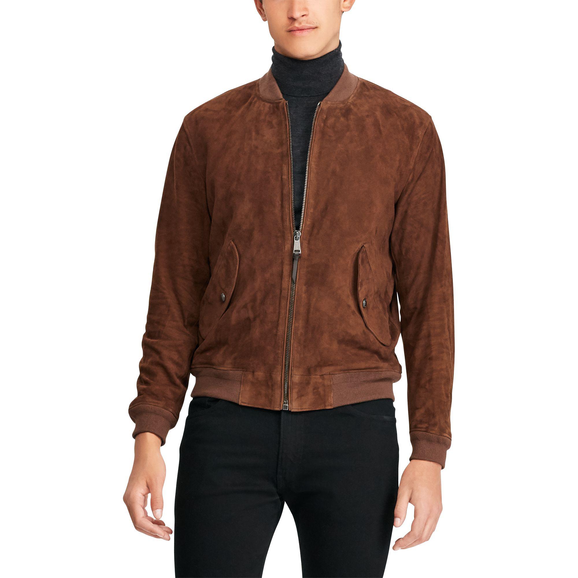 Polo Ralph Lauren Suede Bomber Jacket in Brown for Men | Lyst