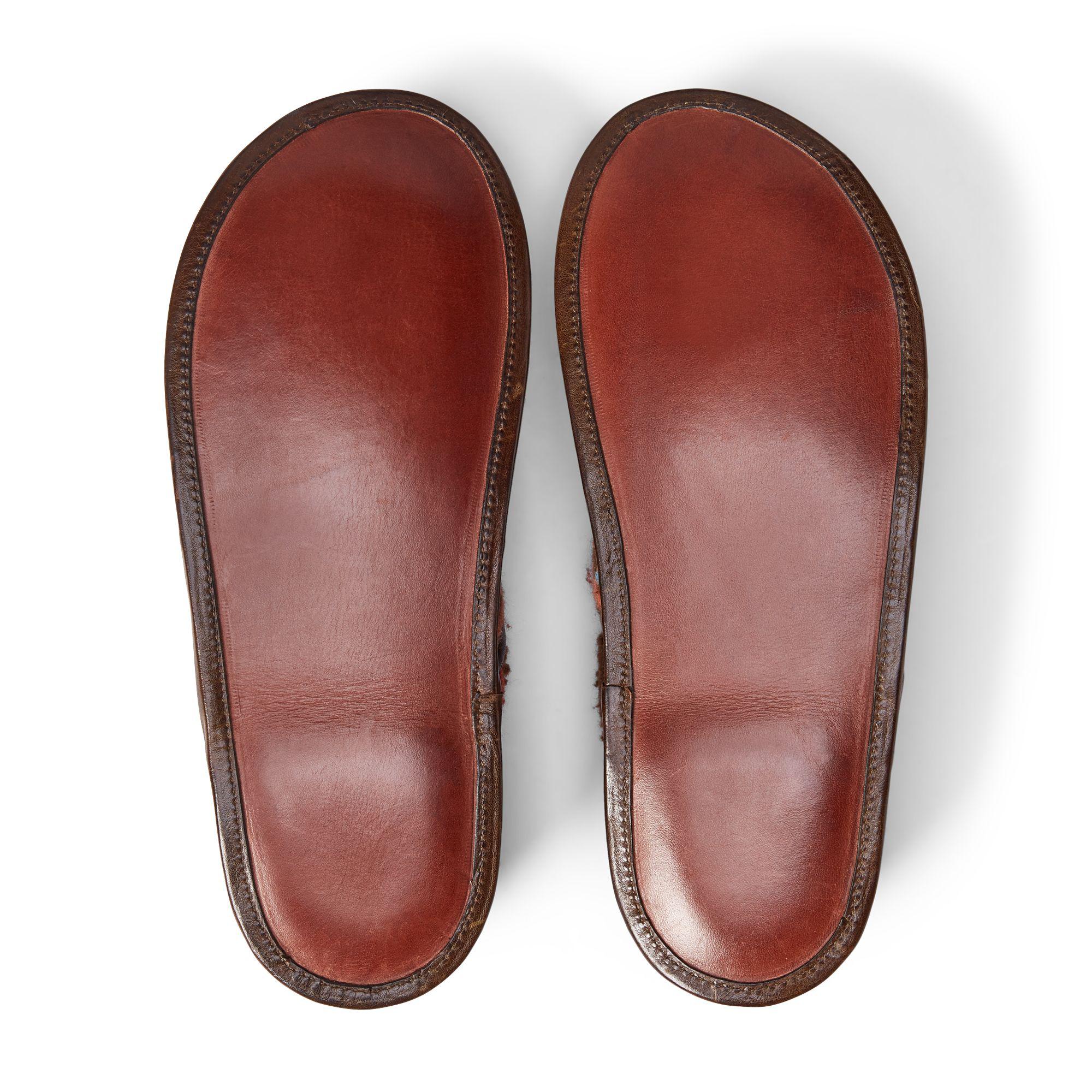 RRL Fleece-leather Slipper in Brown for Men - Lyst