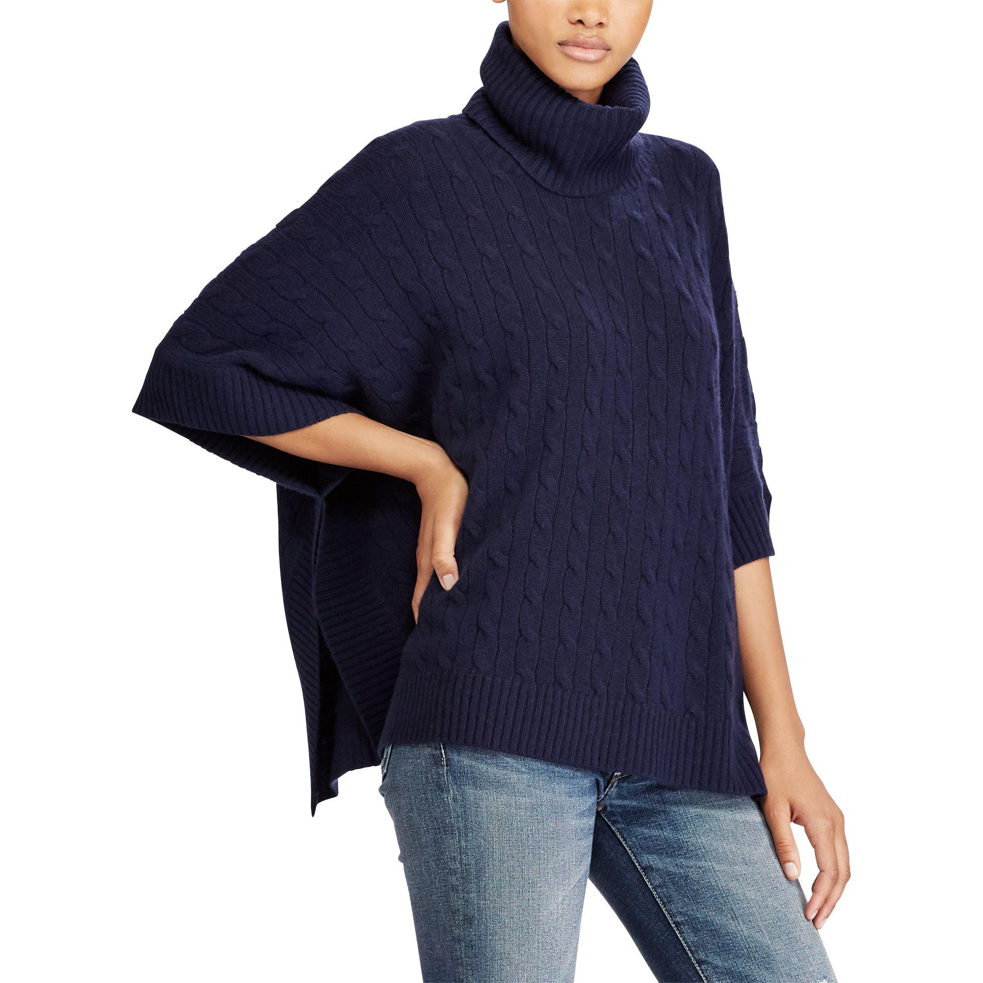 Polo Ralph Lauren Cashmere Turtleneck Poncho in Blue | Lyst