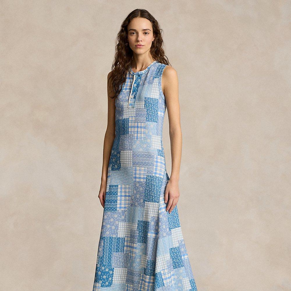 Ralph Lauren Polo Patchwork Print Midi Dress in Blue