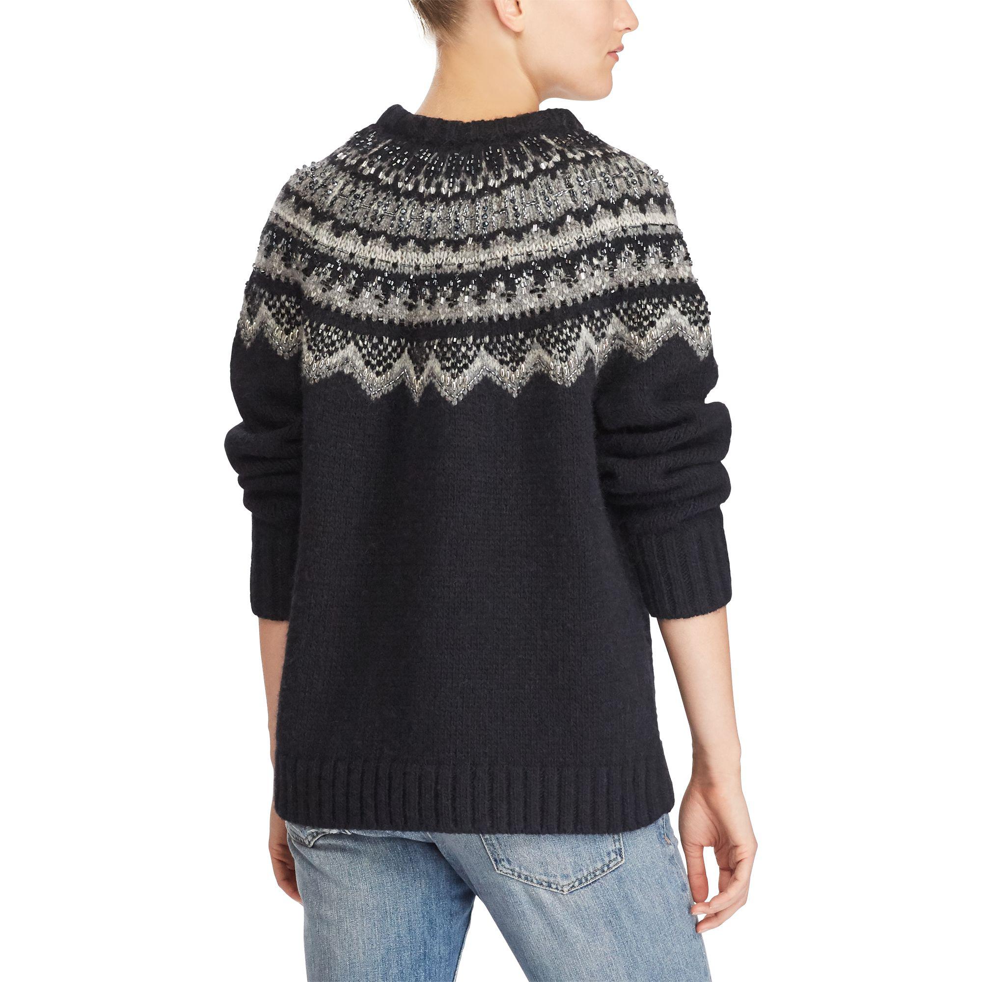 Polo Ralph Lauren Wool Beaded Nordic Sweater in Black/Cream (Black) - Lyst