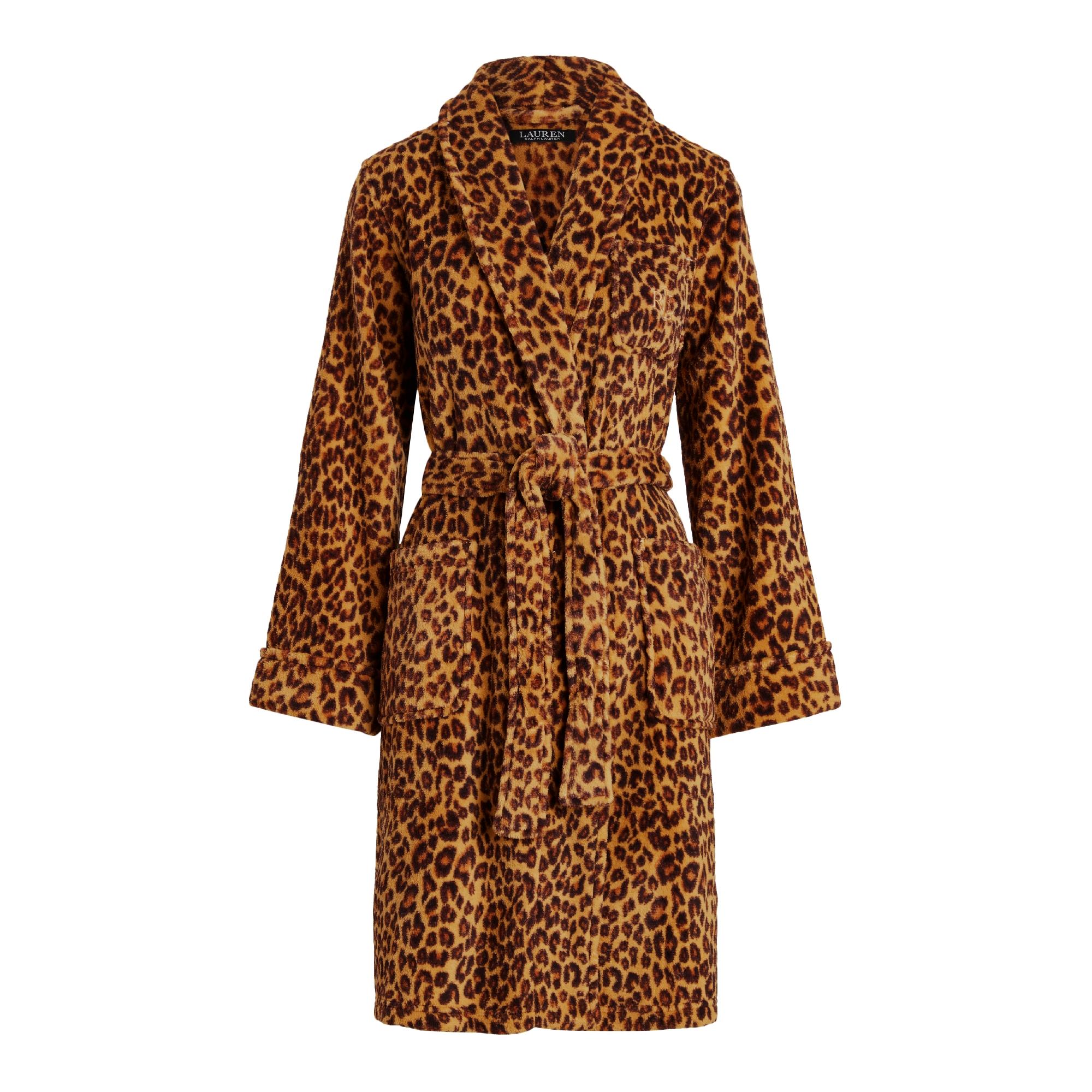 Ralph Lauren Leopard-print Short Shawl-collar Robe in Brown - Lyst