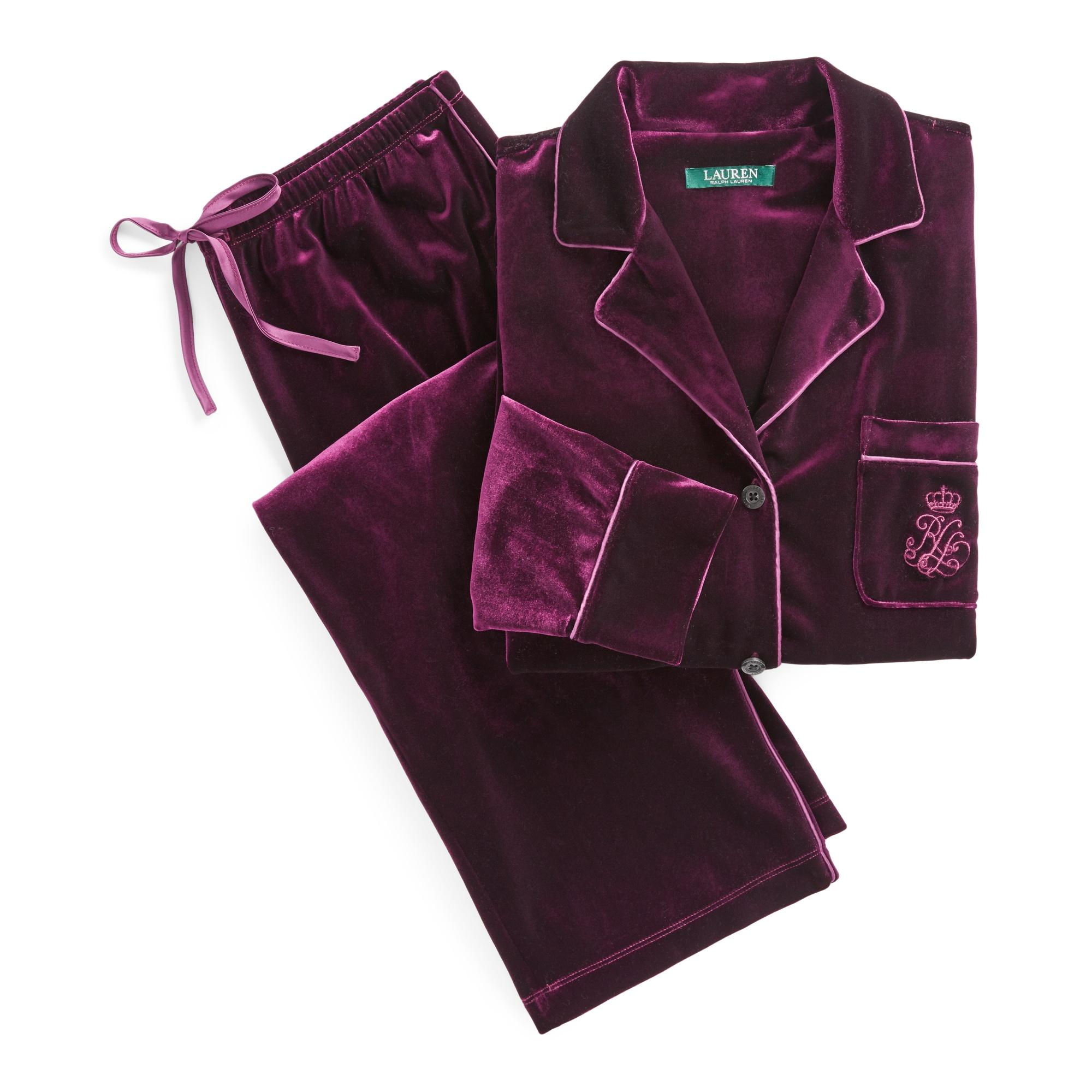 Ralph Lauren Embroidered Velvet Pajama Set in Purple Lyst