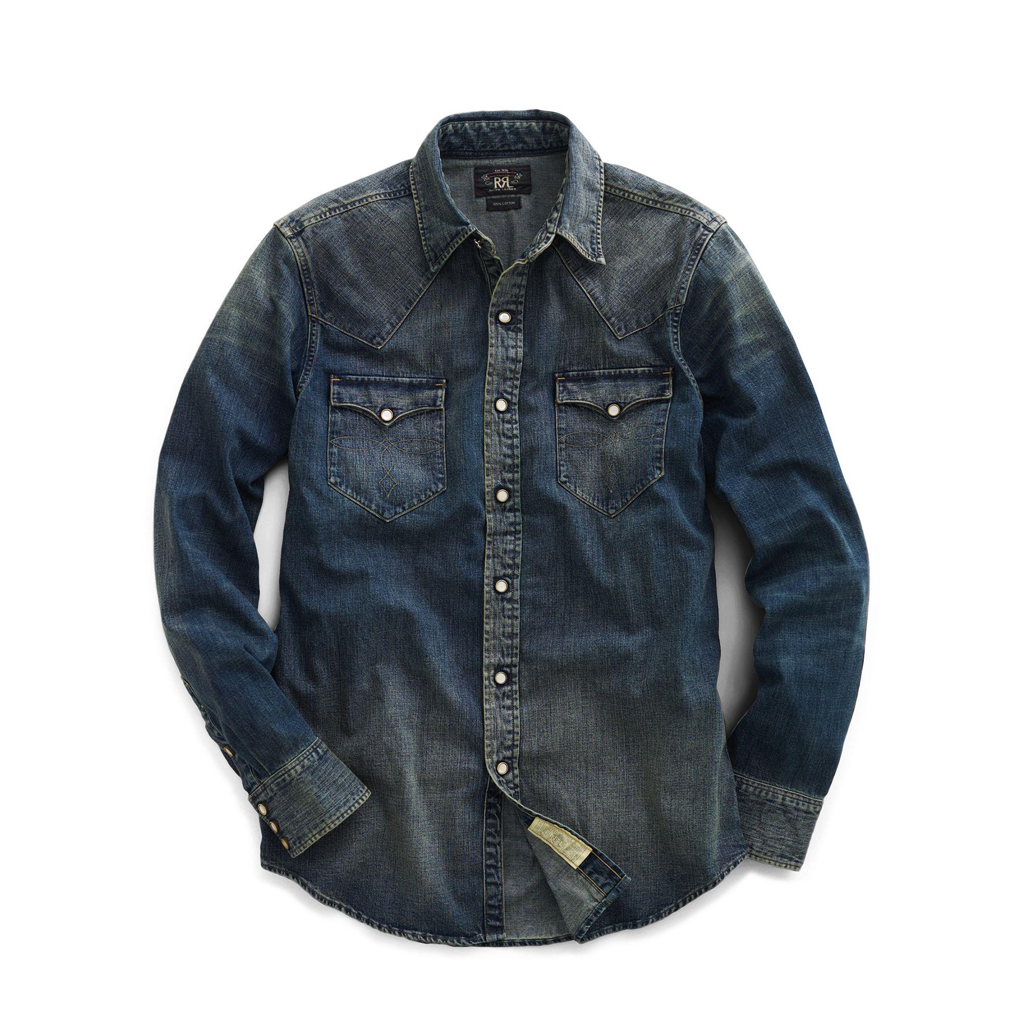 Lyst RRL Slim Fit Denim Western Shirt in Blue for Men