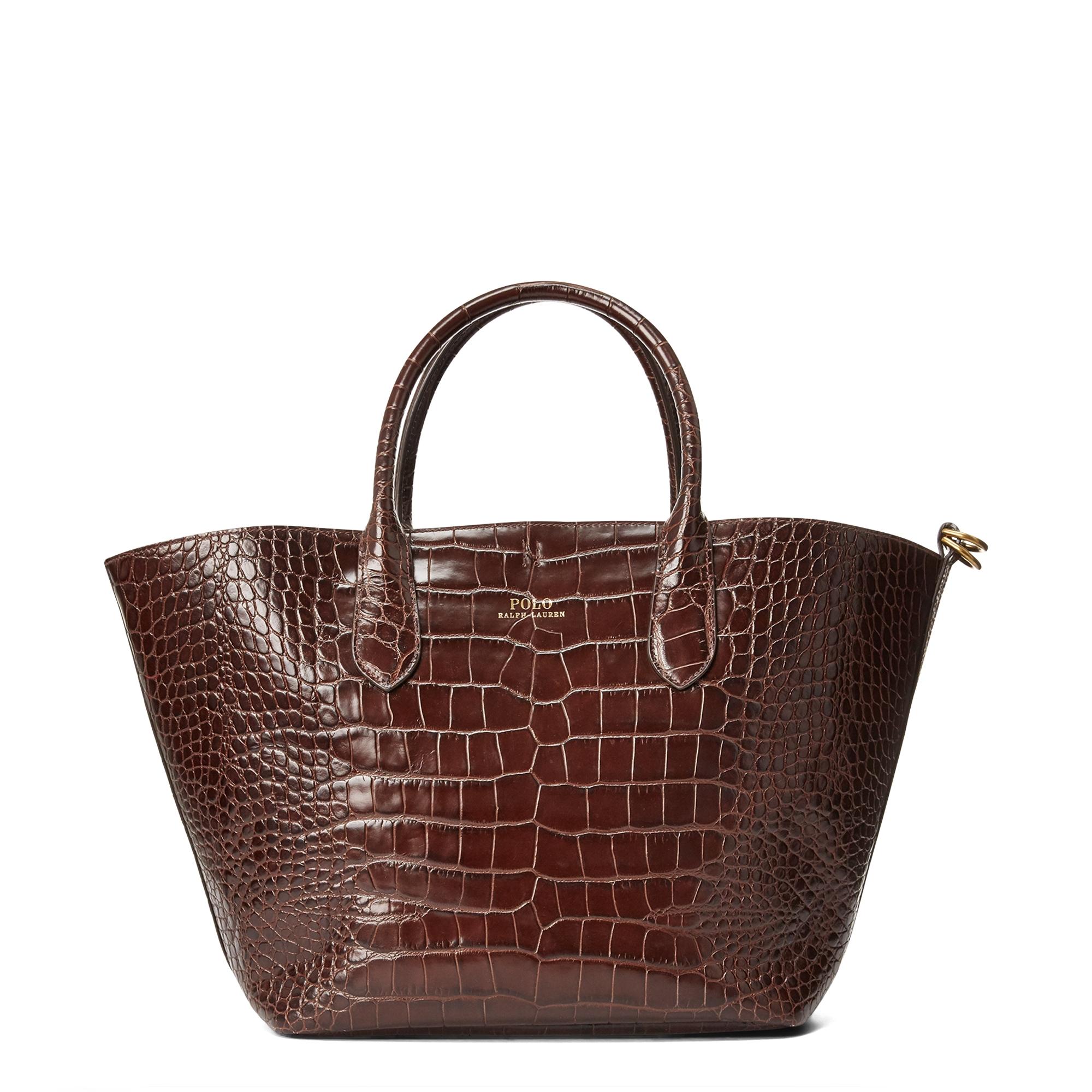 Ralph Lauren Leather Embossed Medium Bellport Tote in Chocolate (Brown