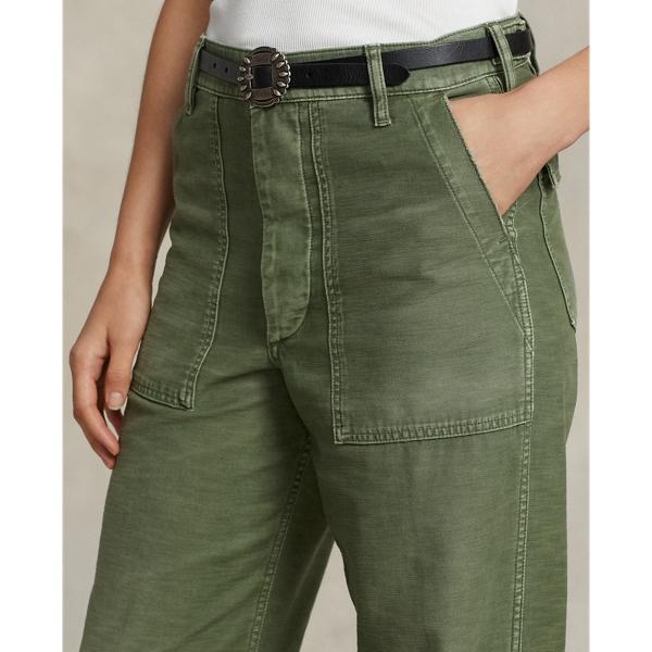 LAUREN RALPH LAUREN COTTON SATEEN CARGO PANT, Military green Women's Cargo