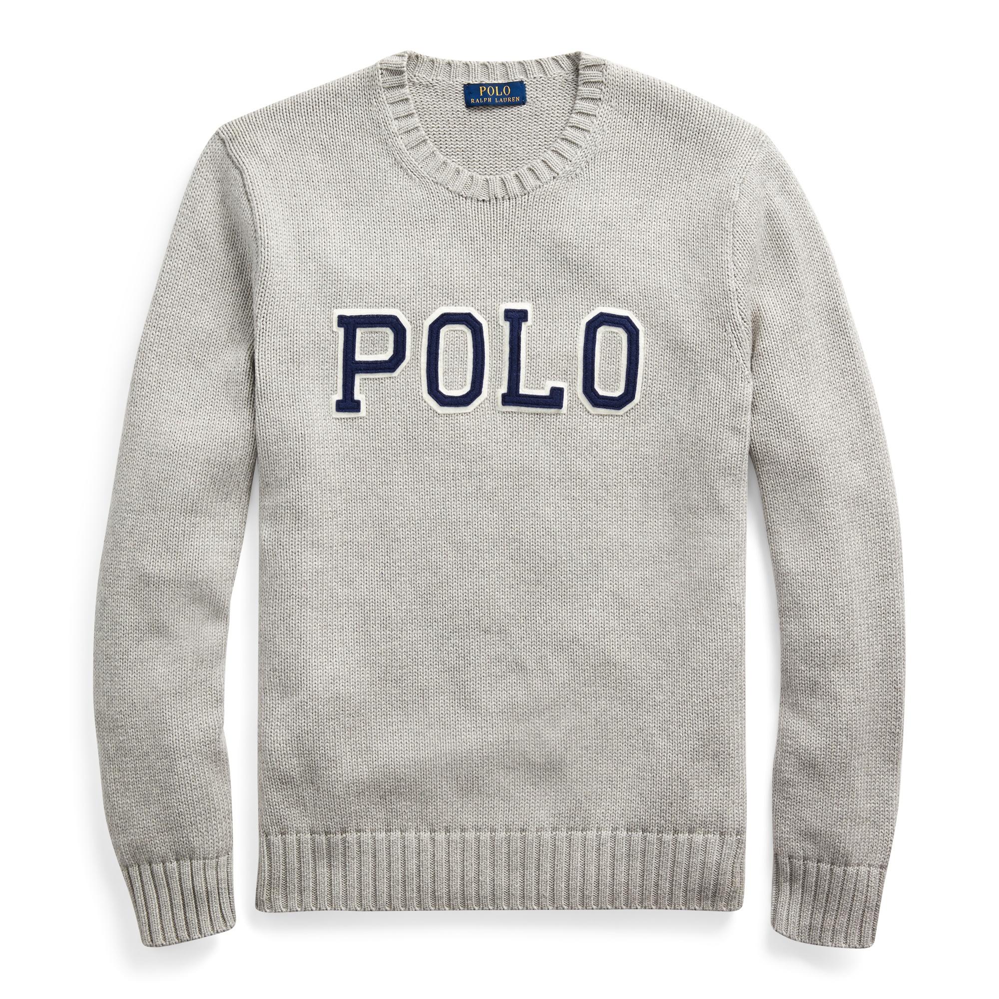 Ralph Lauren Felt Logo Crewneck Sweater in Gray for Men - Save 20% - Lyst