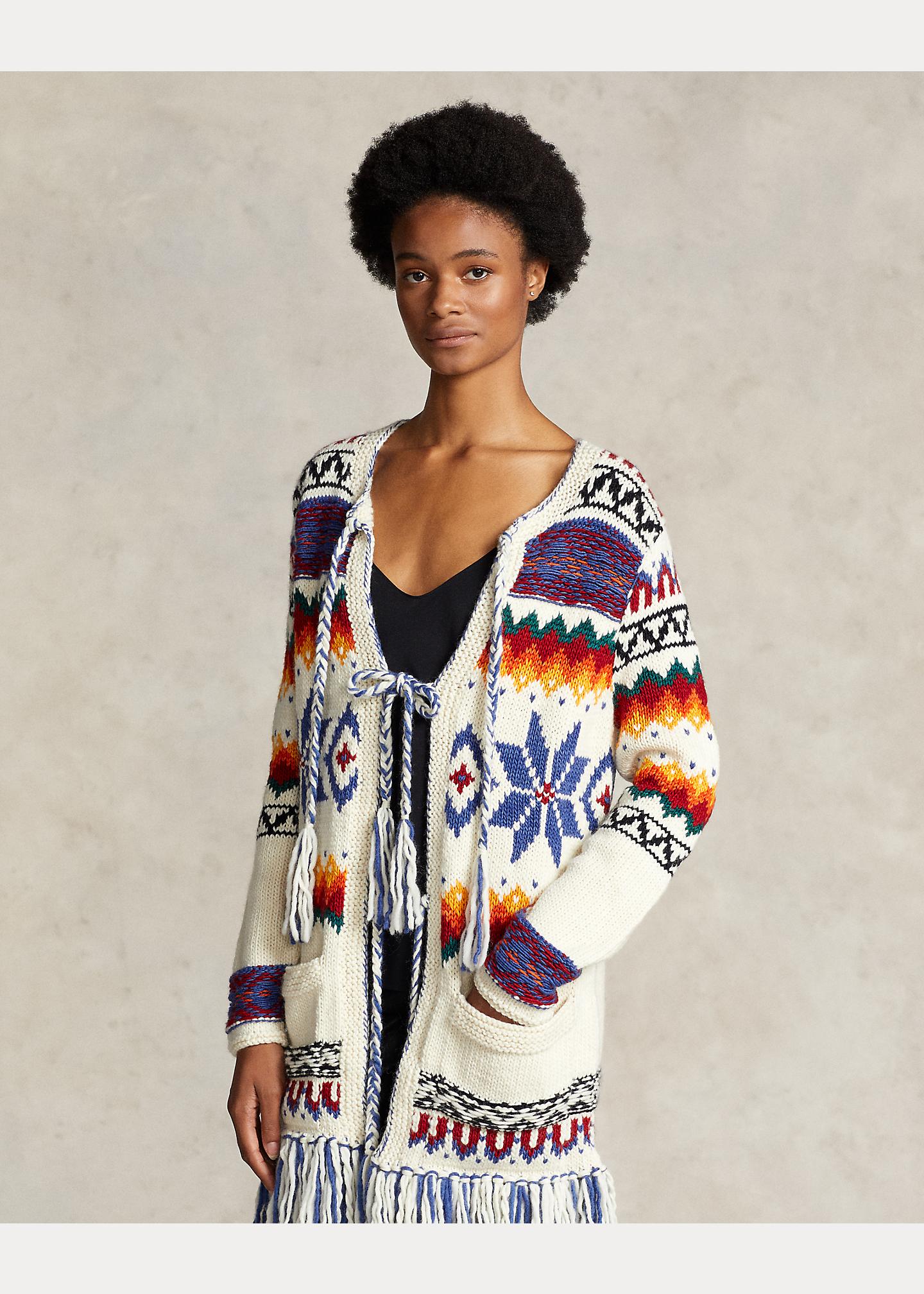 Ralph Lauren Fringe trim Wool blend Cardigan in White Lyst UK