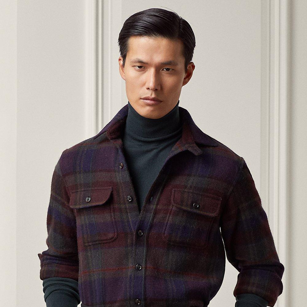 Ralph Lauren Purple Label Ralph Lauren Suede-patch Plaid Wool Shirt in ...