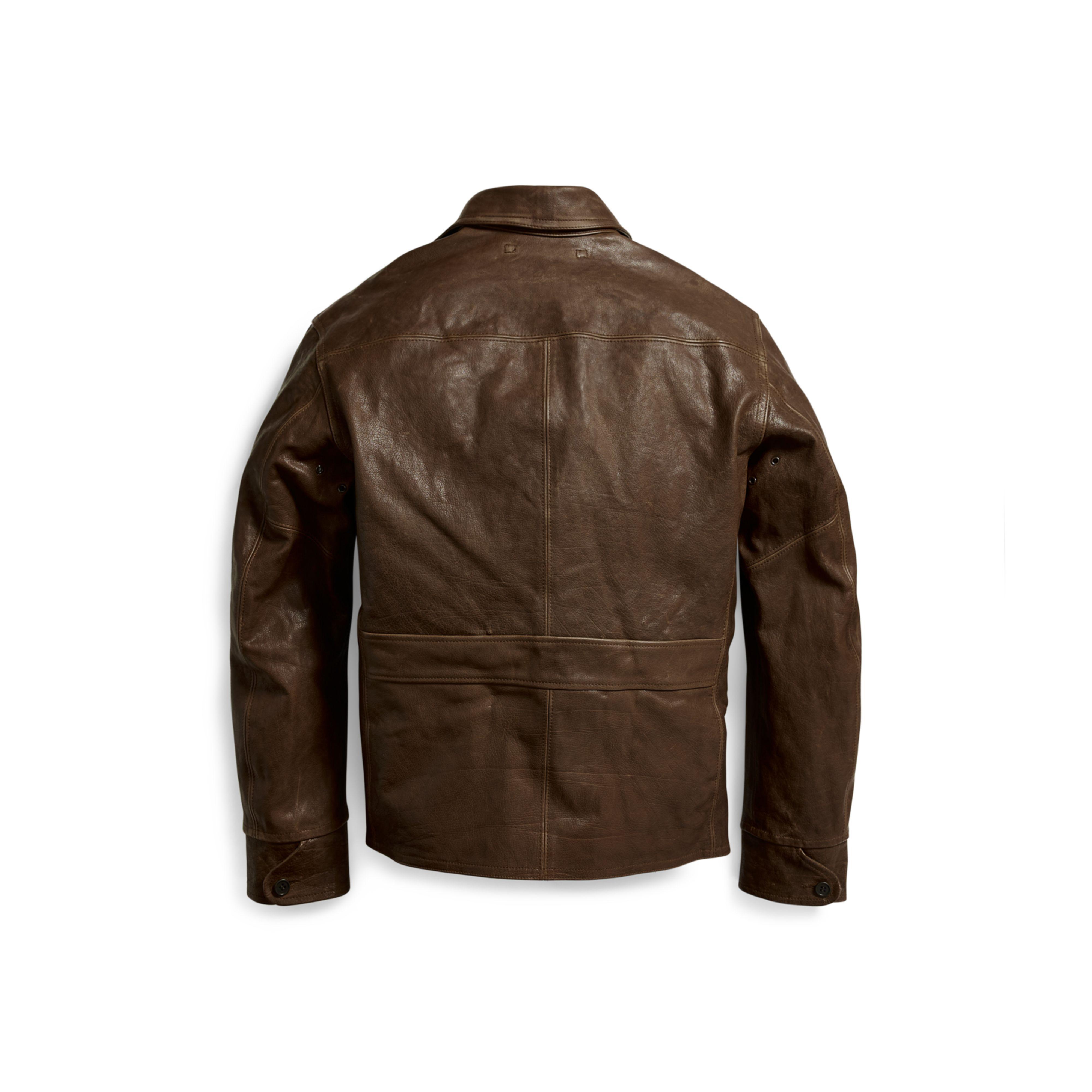 RRL Leather Car Coat in Brown for Men | Lyst