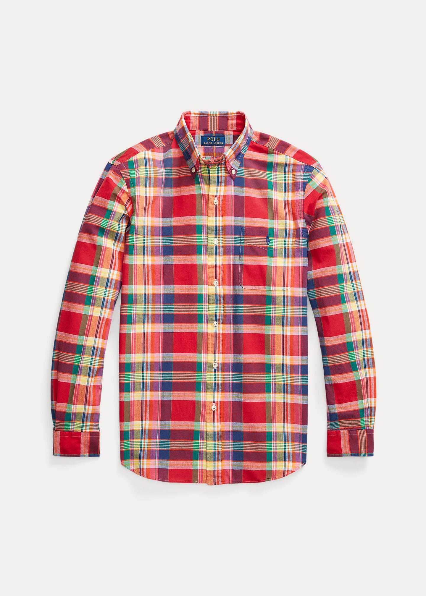 Polo Ralph Lauren Custom Fit Madras Shirt in Red for Men Lyst UK