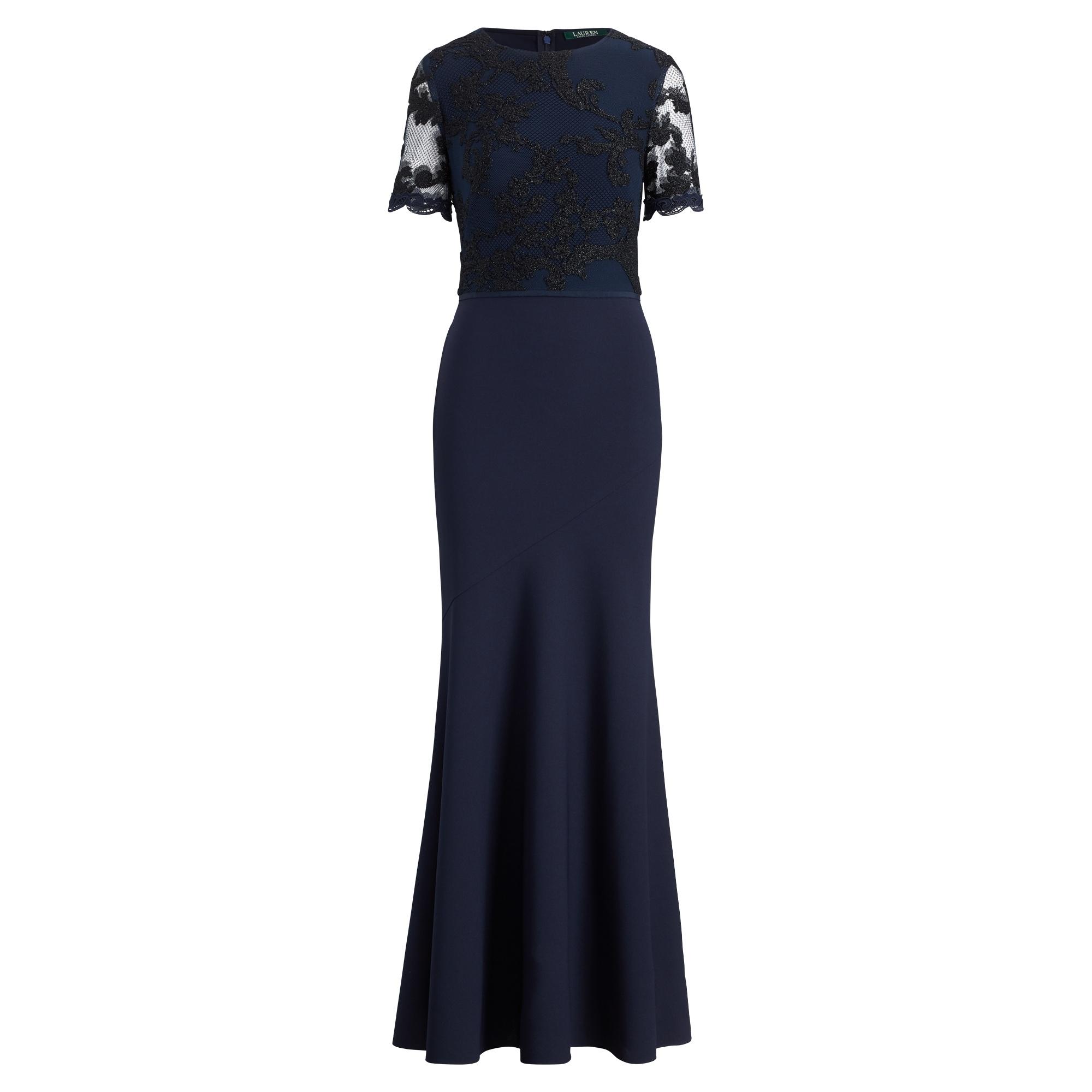 Ralph Lauren Lace-bodice Crepe Gown in 