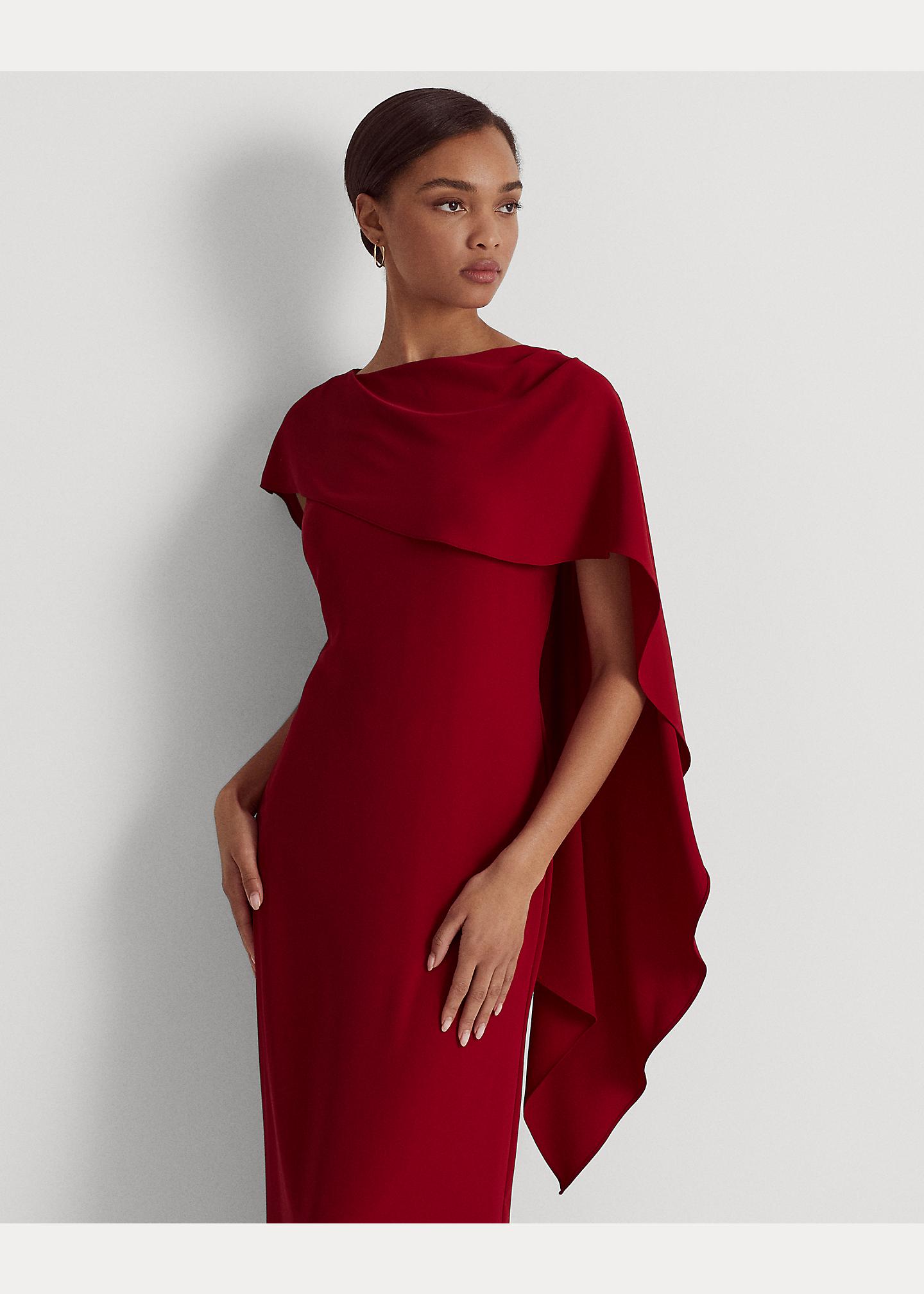 Robe de soirée à cape en georgette Lauren by Ralph Lauren en coloris Rouge  | Lyst