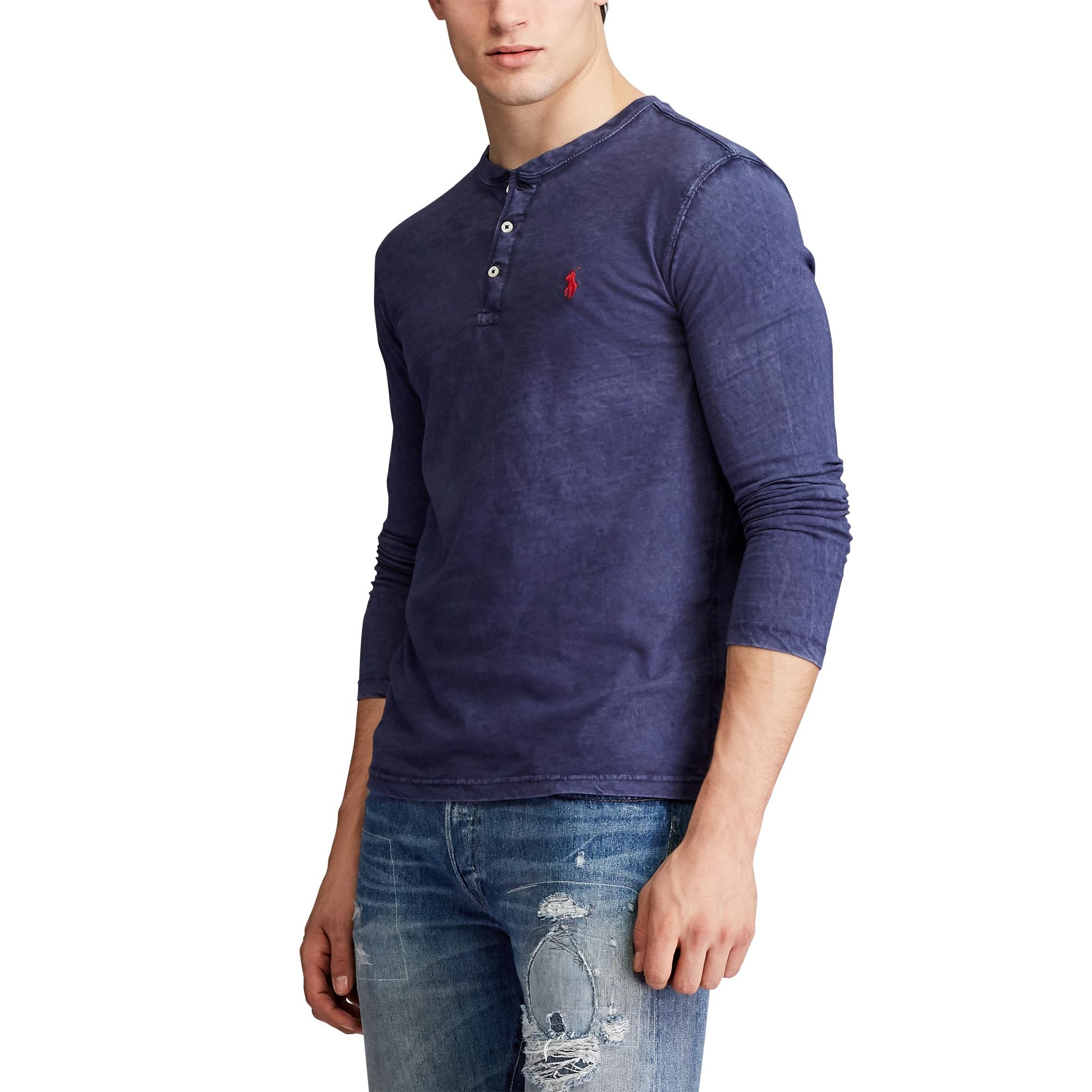 Polo Ralph Lauren Cotton Slub Jersey Henley Shirt in Blue for Men - Lyst