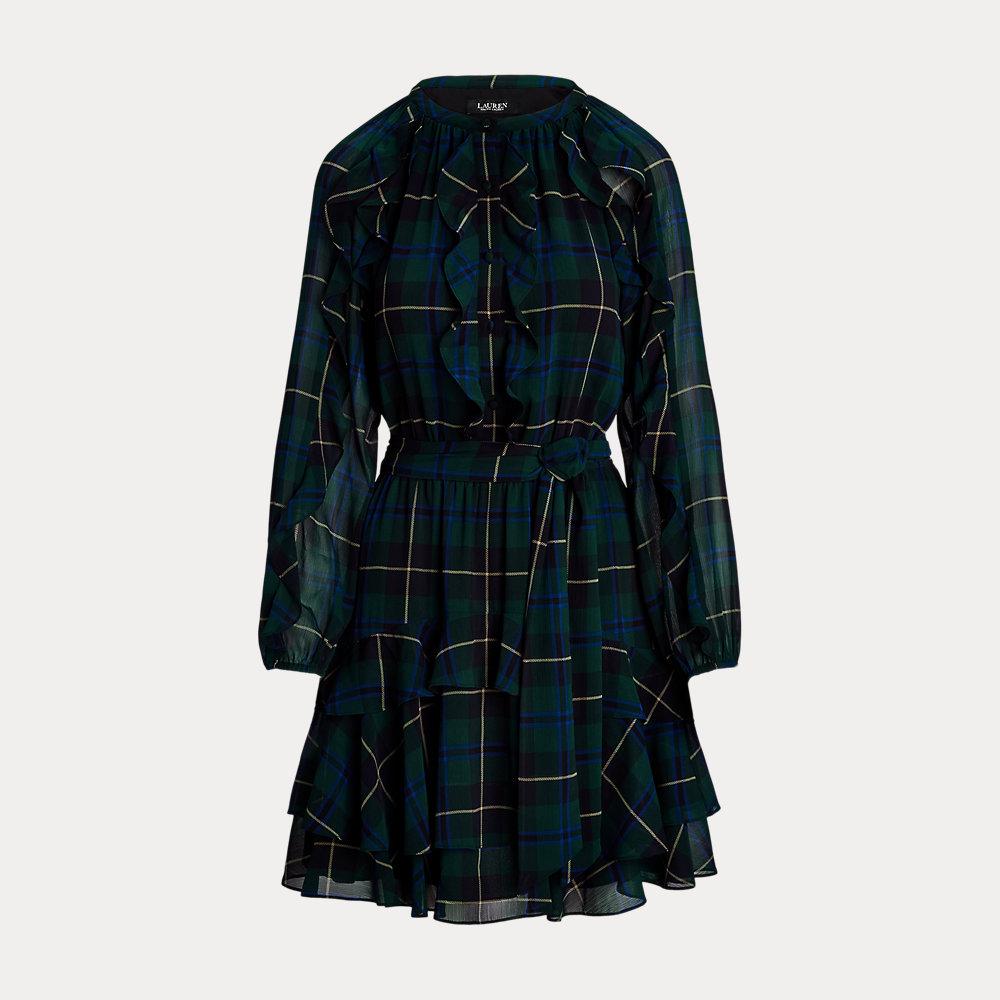 Ralph Lauren Ralph Lauren Plaid Ruffle-Trim Georgette Tiered Dress