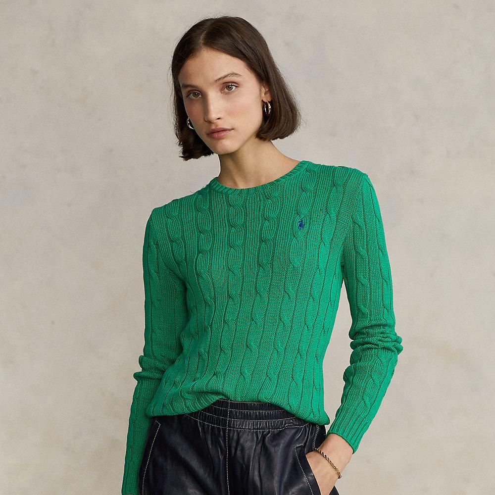 Ralph Lauren Cable-knit Cotton Crewneck Sweater in Green | Lyst