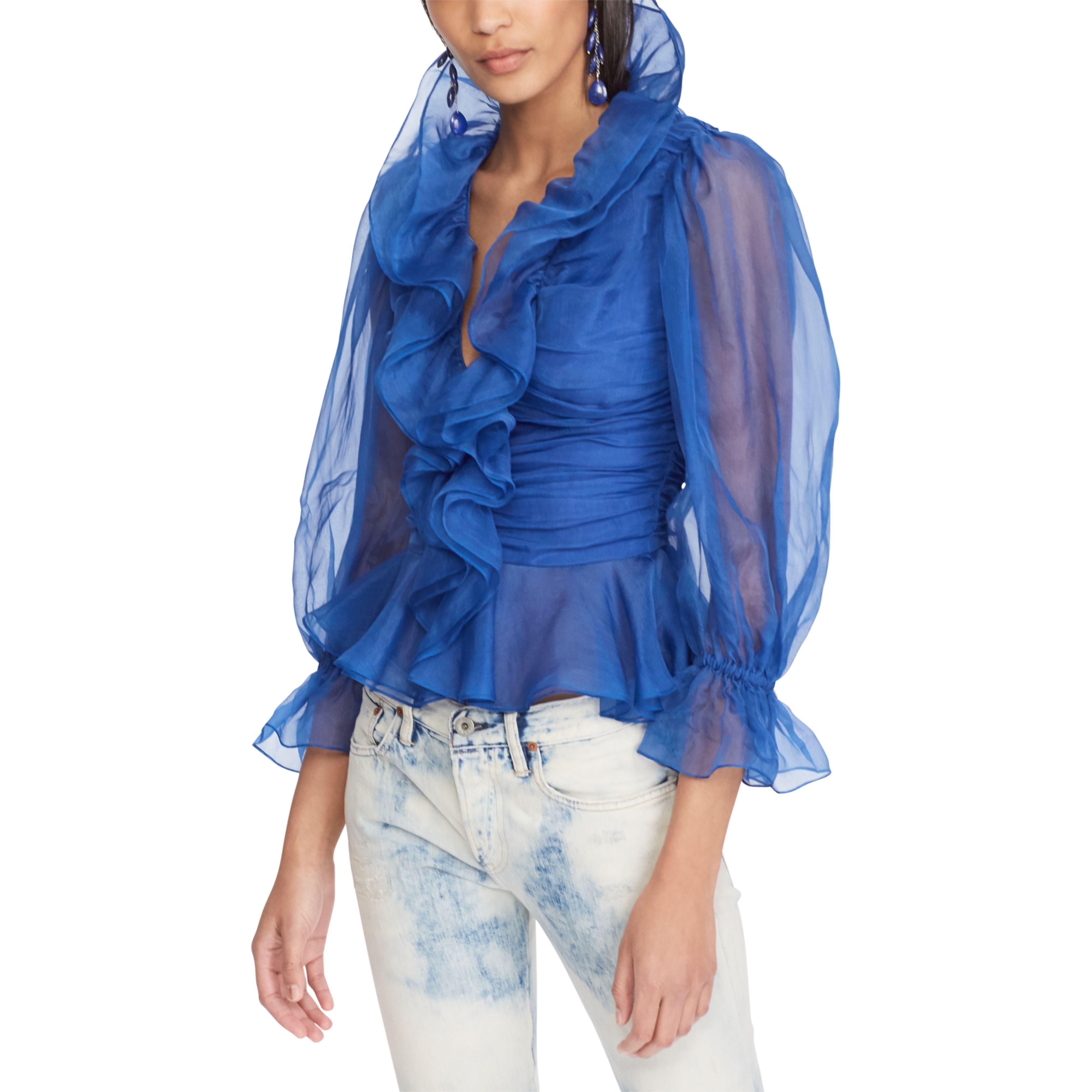 Blue organza blouse Clearance
