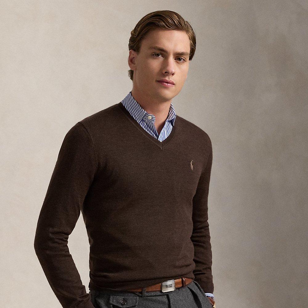 Polo Ralph Lauren Slim Fit Washable Wool V neck Jumper in Brown for Men Lyst UK
