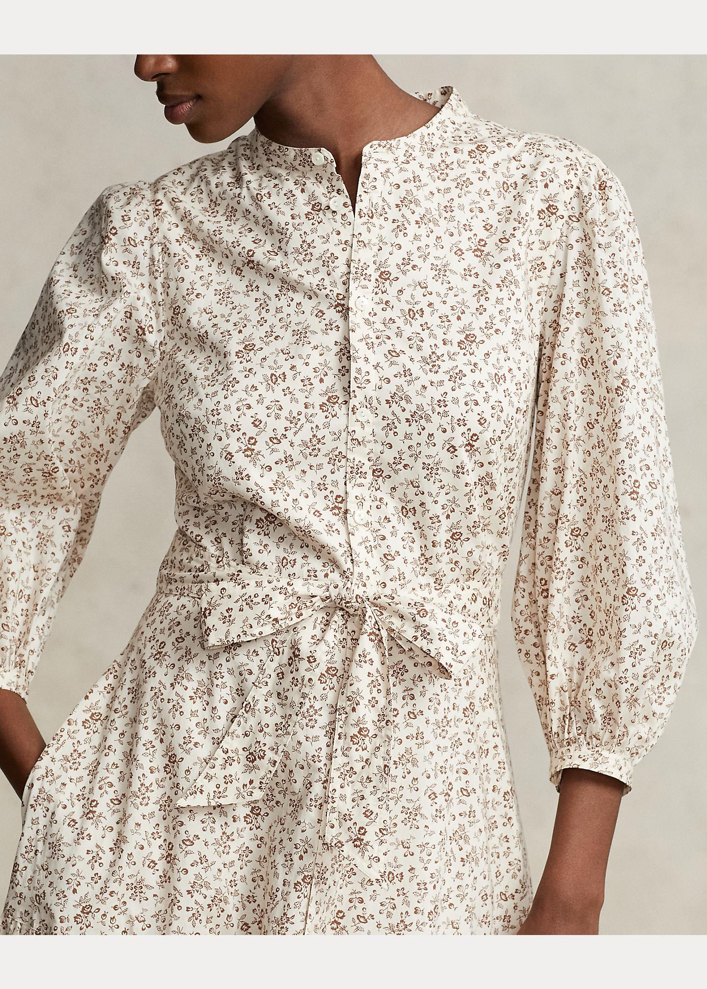 Polo Ralph Lauren Belted Floral Cotton Tiered Dress in Natural | Lyst UK