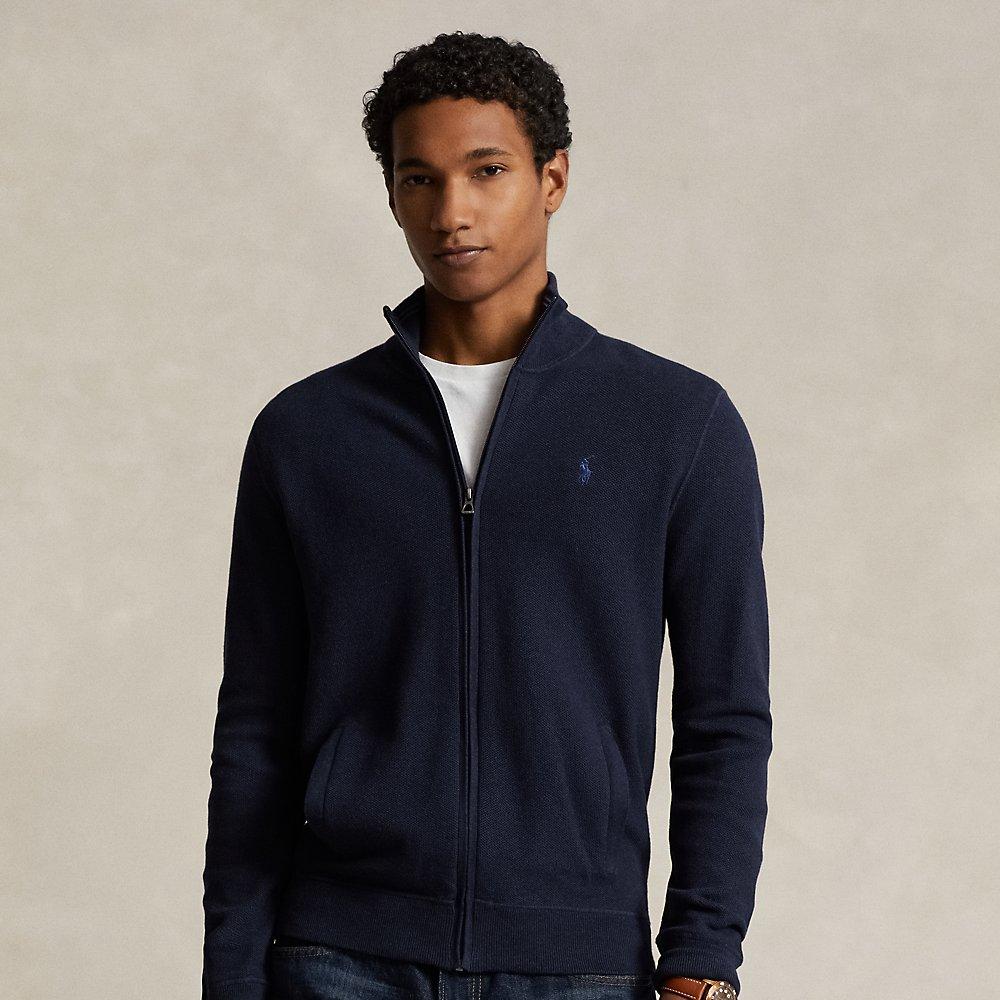 Ralph Lauren Mesh knit Cotton Full zip Sweater in Blue for Men Lyst