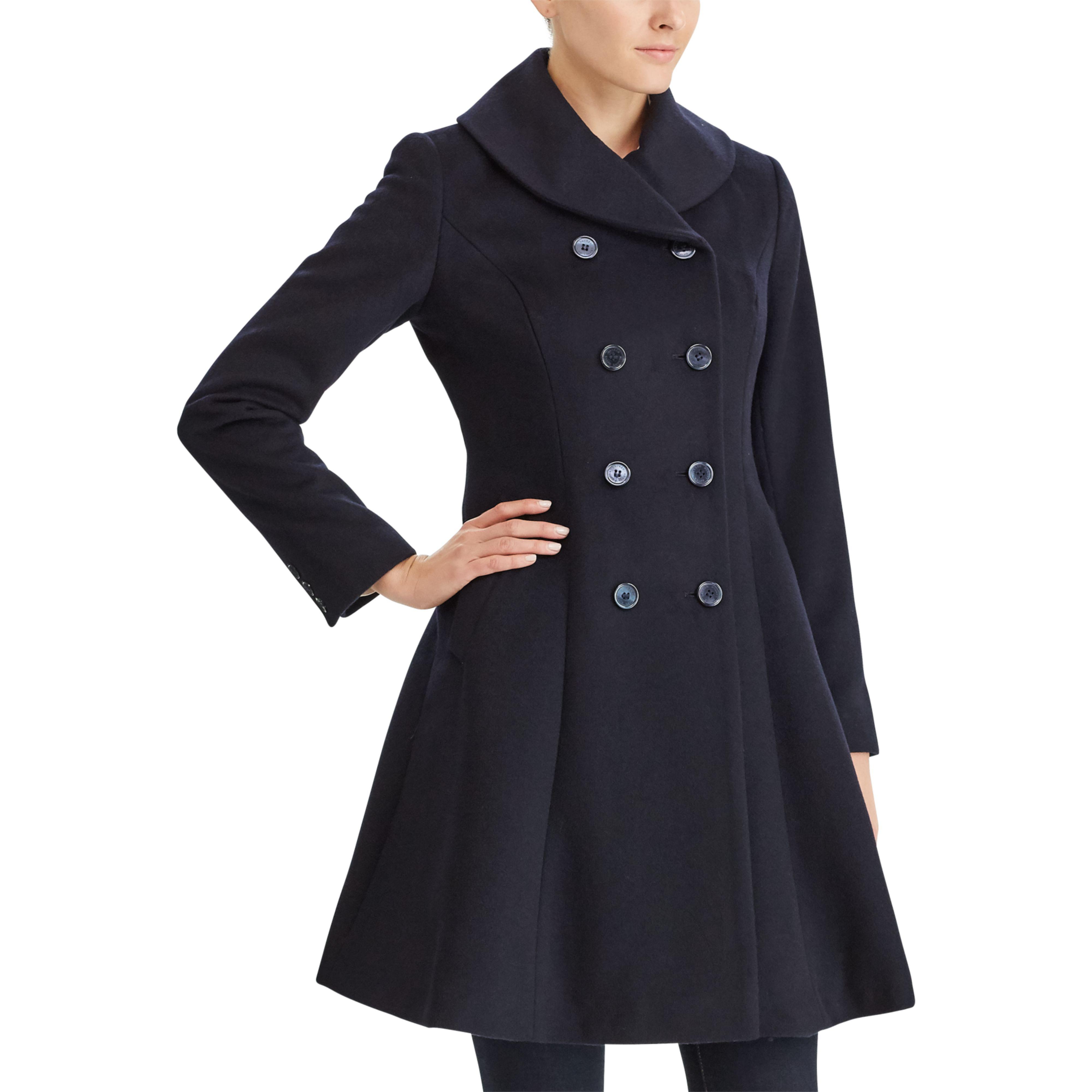 Ralph Lauren Wool Fit-and-flare Coat in Blue - Lyst