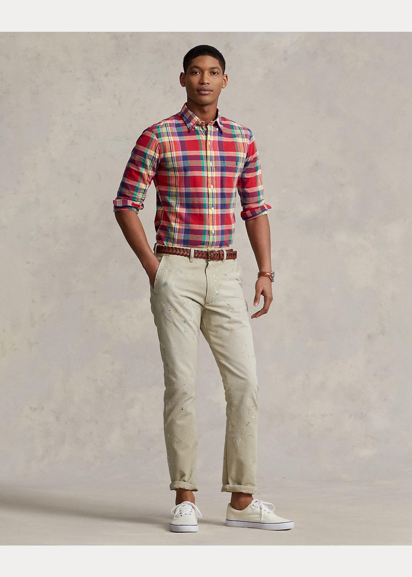 Polo Ralph Lauren Custom Fit Madras Shirt in Red for Men Lyst UK