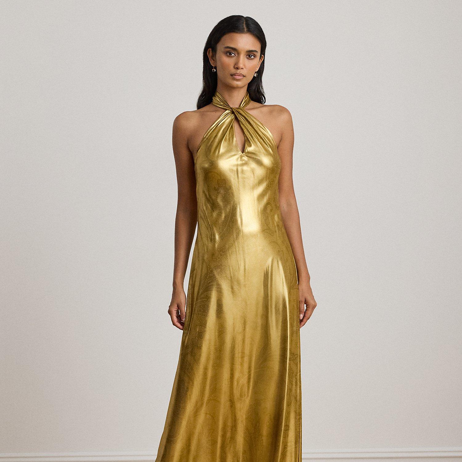 ralph lauren dress gold Ralph Lauren 2009 Gold Beaded Gown – Worn by Megan Fox, Runway Couture