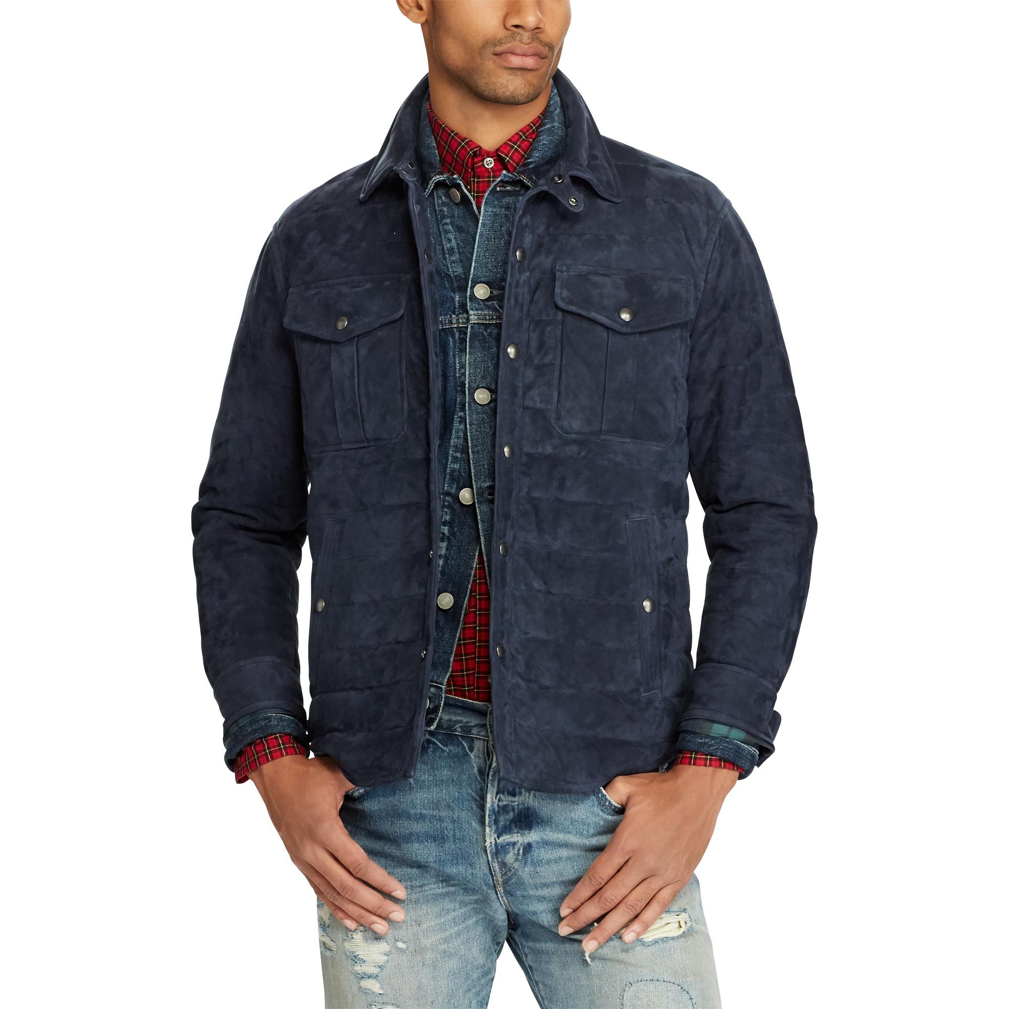 Polo Ralph Lauren Quilted Suede Down Jacket in Blue for Men | Lyst