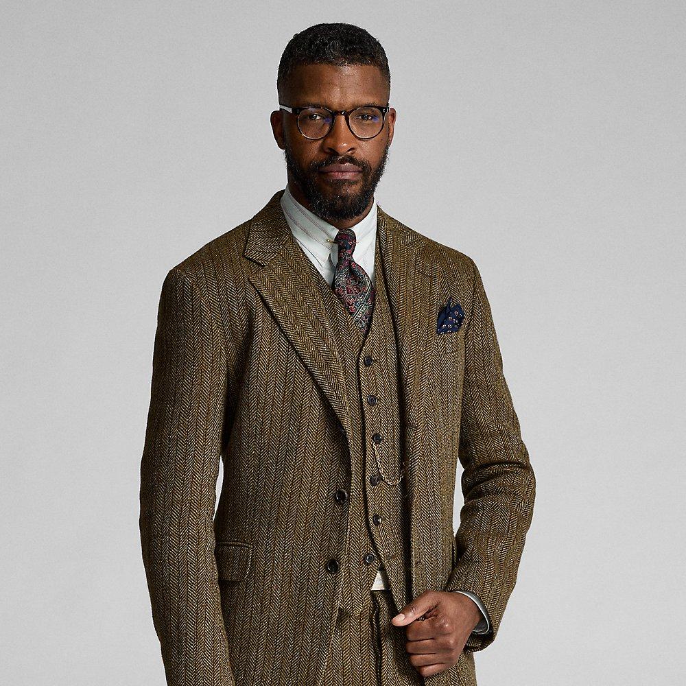 RRL Linen-Blend Herringbone Suit Jacket in Green for Men