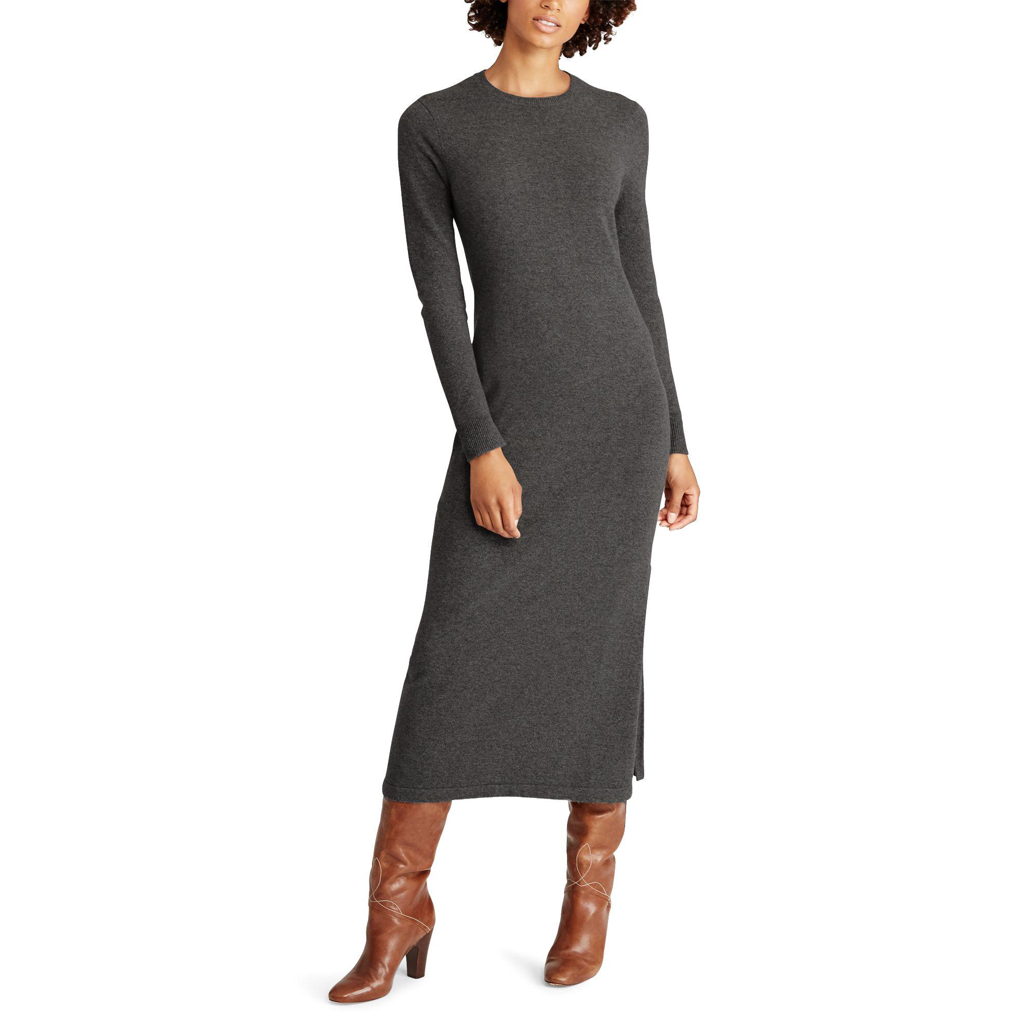 Polo Ralph Lauren Cashmere Midi Dress in Antique Heather (Black) - Lyst